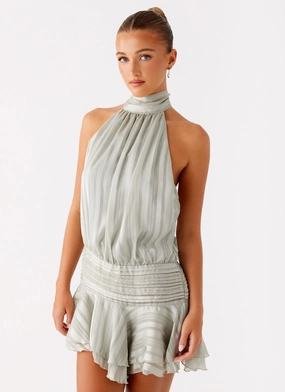 Willow Chiffon Mini Dress - Green Stylish Line Euro Ease