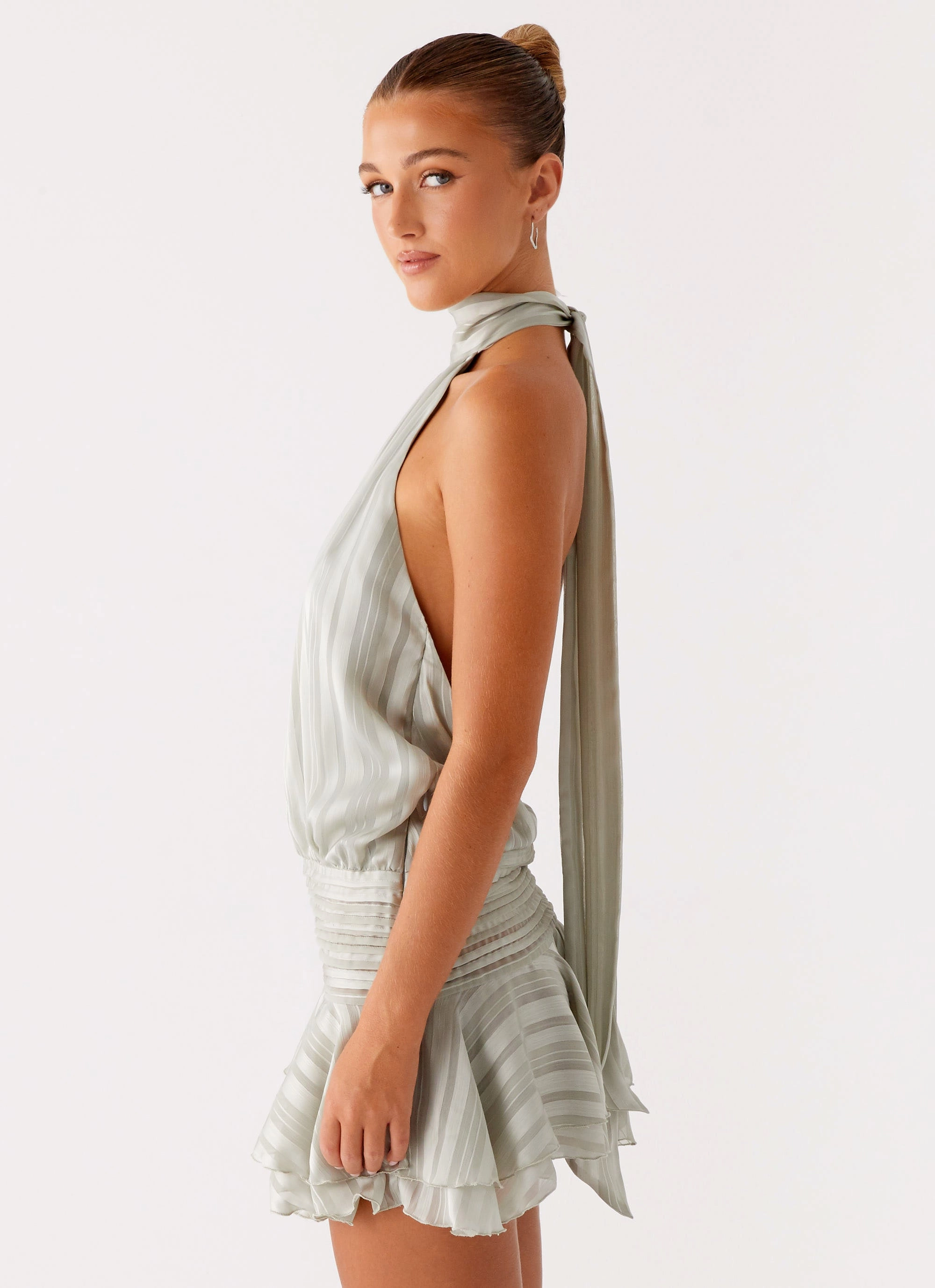 Willow Chiffon Mini Dress - Green Charming Style