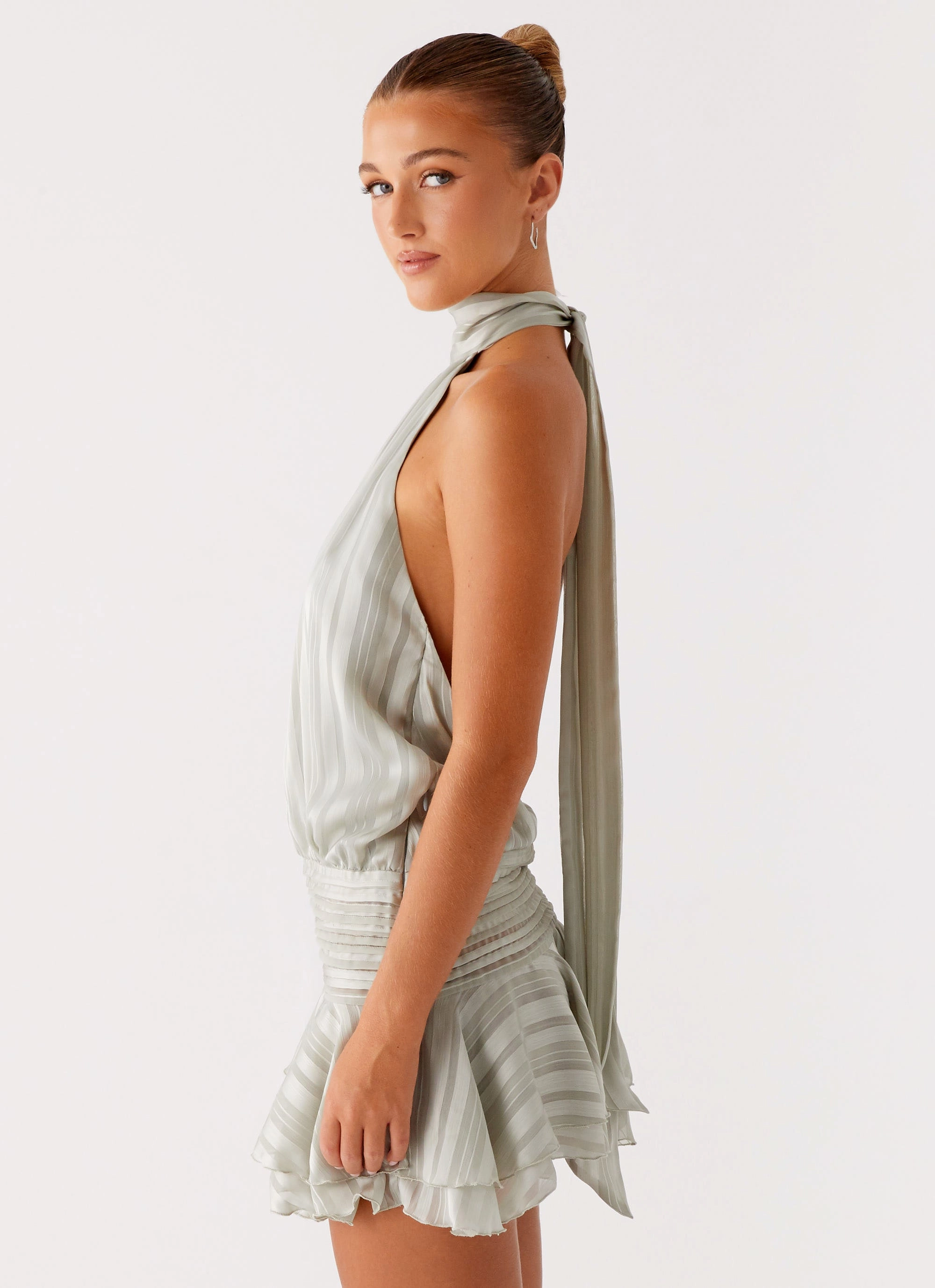 Slip Resistant Waistband Ethically Made Willow Chiffon Mini Dress - Green