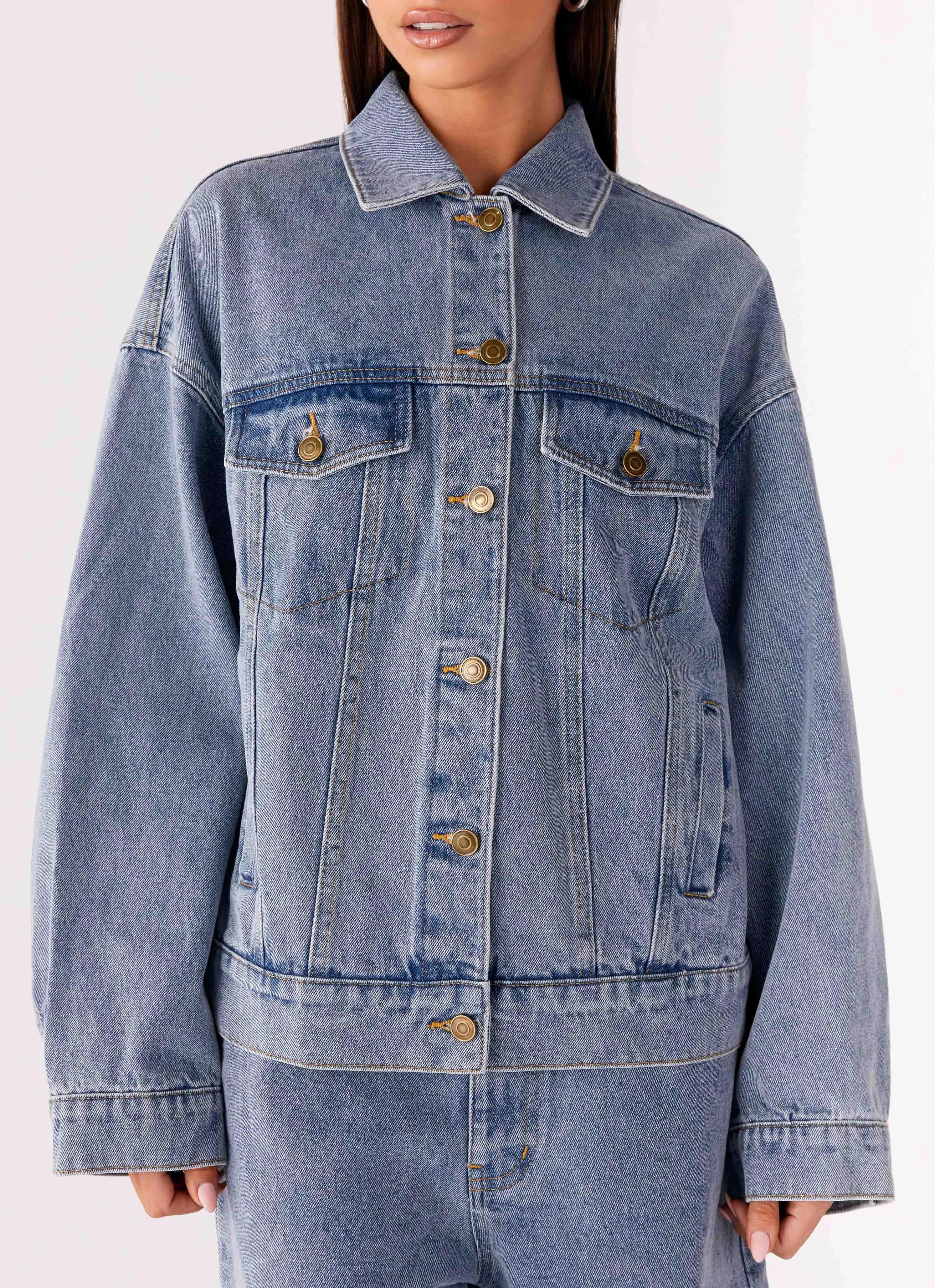 Orleans Oversized Denim Jacket - Blue Corduroy leggings