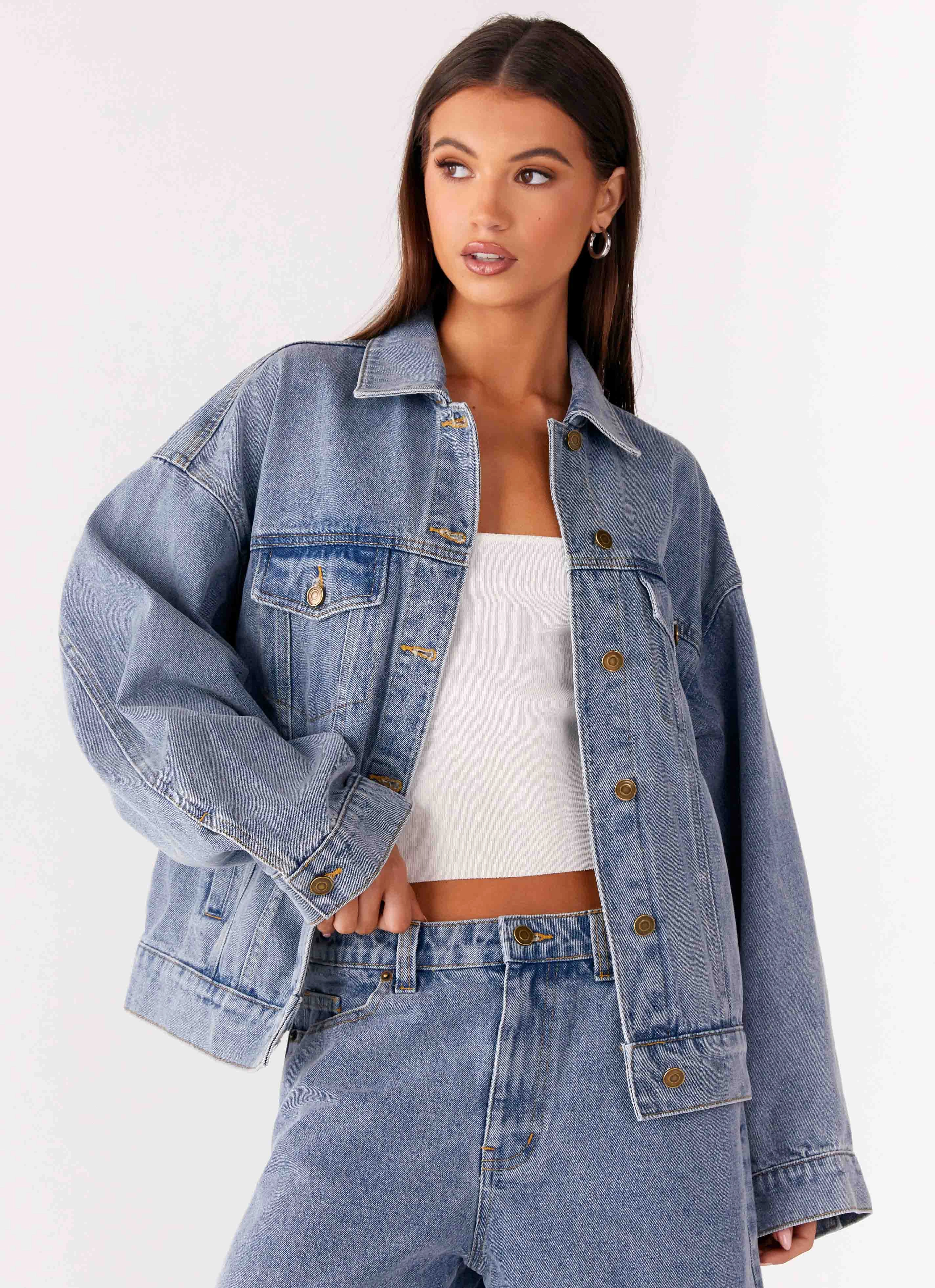 shearling Outdoor Shield Orleans Oversized Denim Jacket - Blue