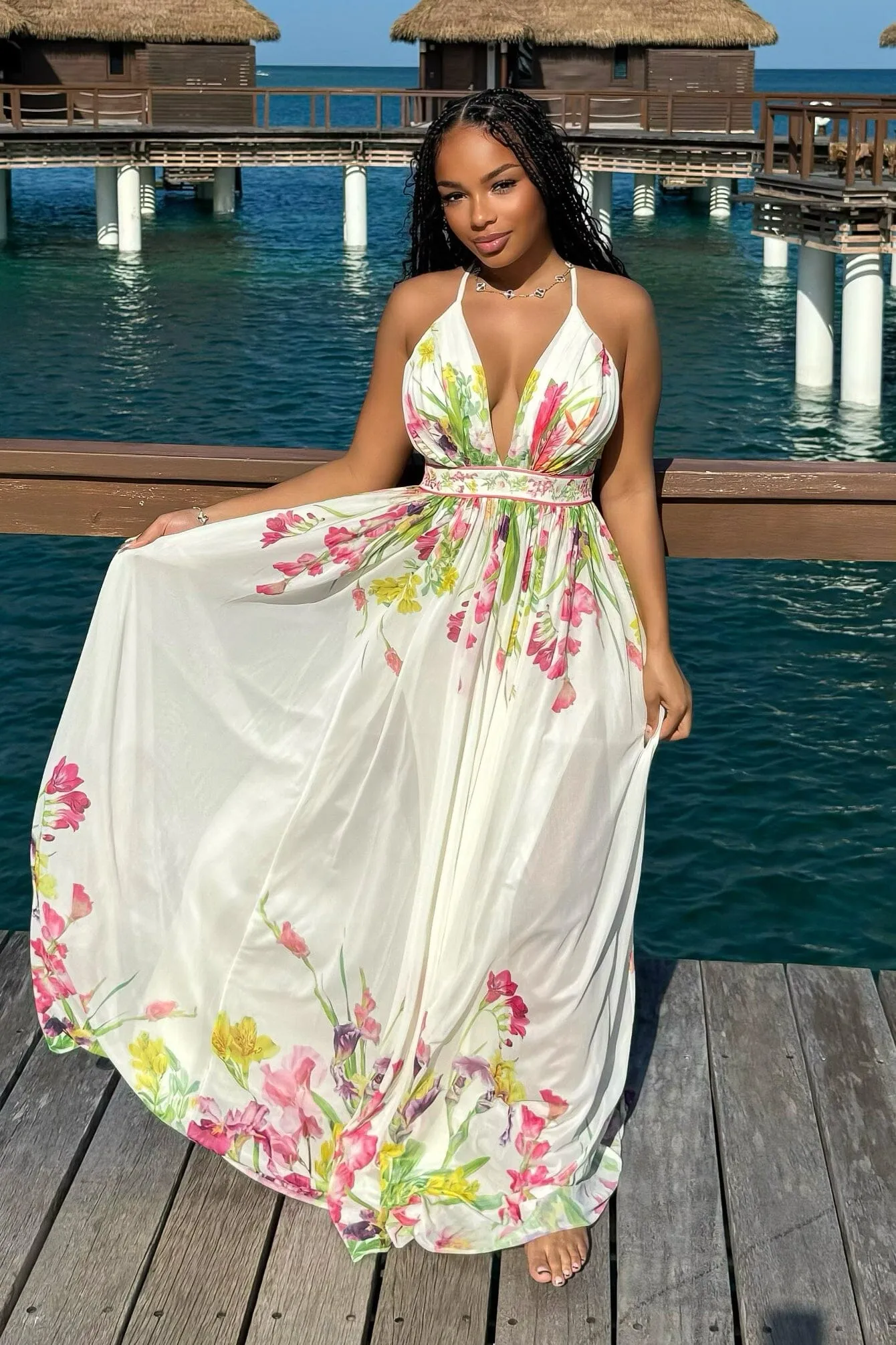 Smart Silhouette Relax Tones Osono Mesh Floral Printed Maxi Dress