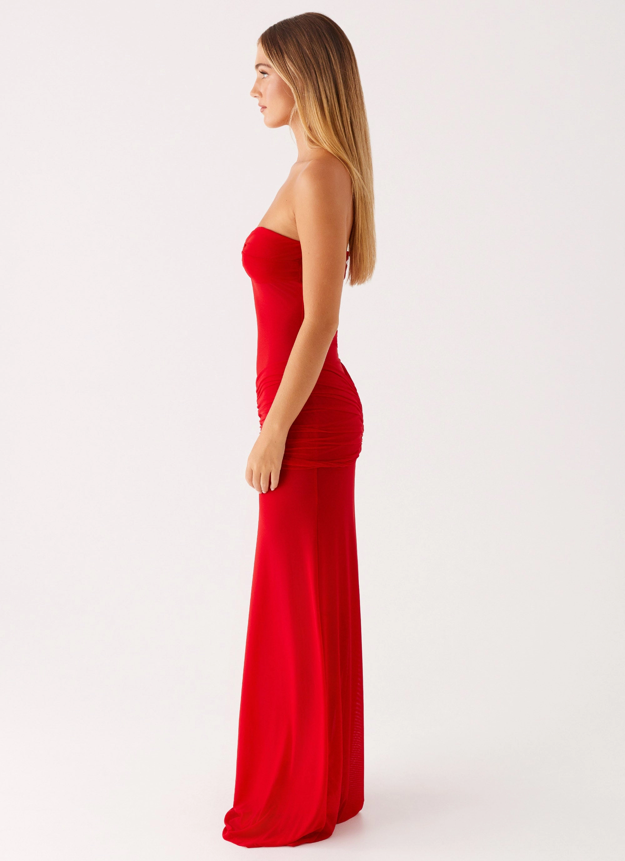 Sleek and Flattering Body Safe Ottilie Mesh Maxi Dress - Red