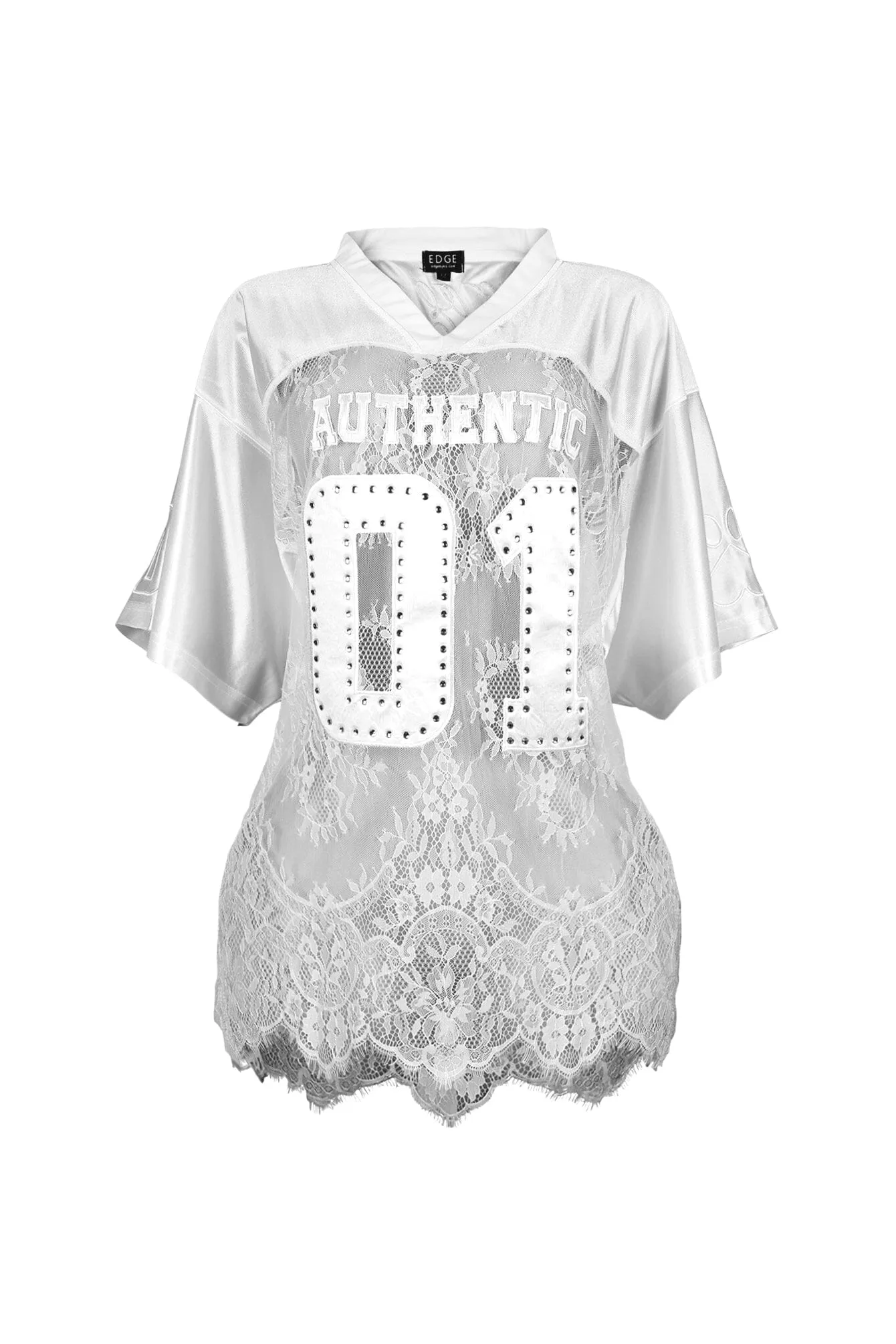 Kaylor V-neck Oversized Lace Jersey Top Midweight Jersey Durable Stitching