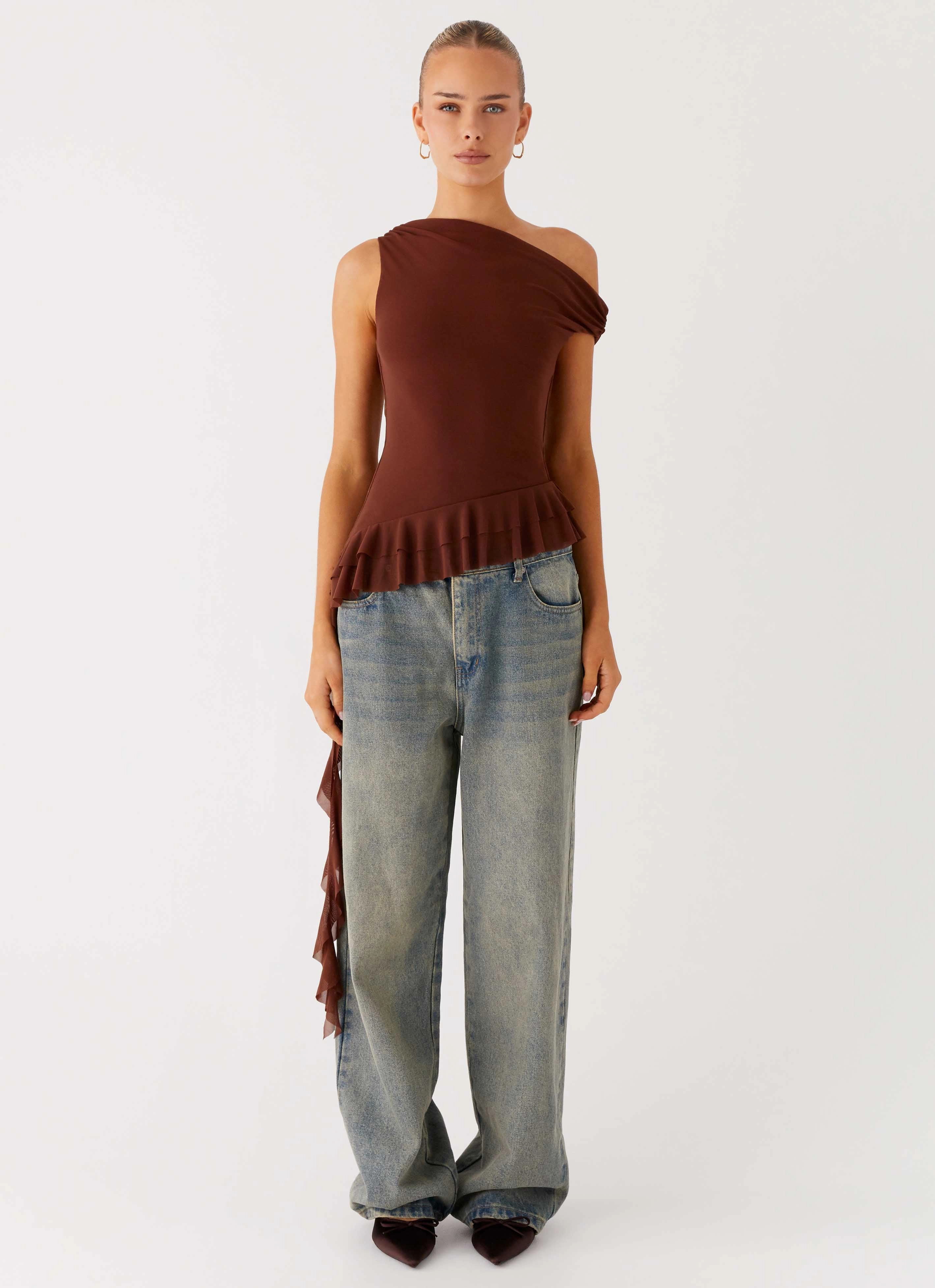 Outdoor Wear Compact Weave Fabric Mica Top - Chocolate