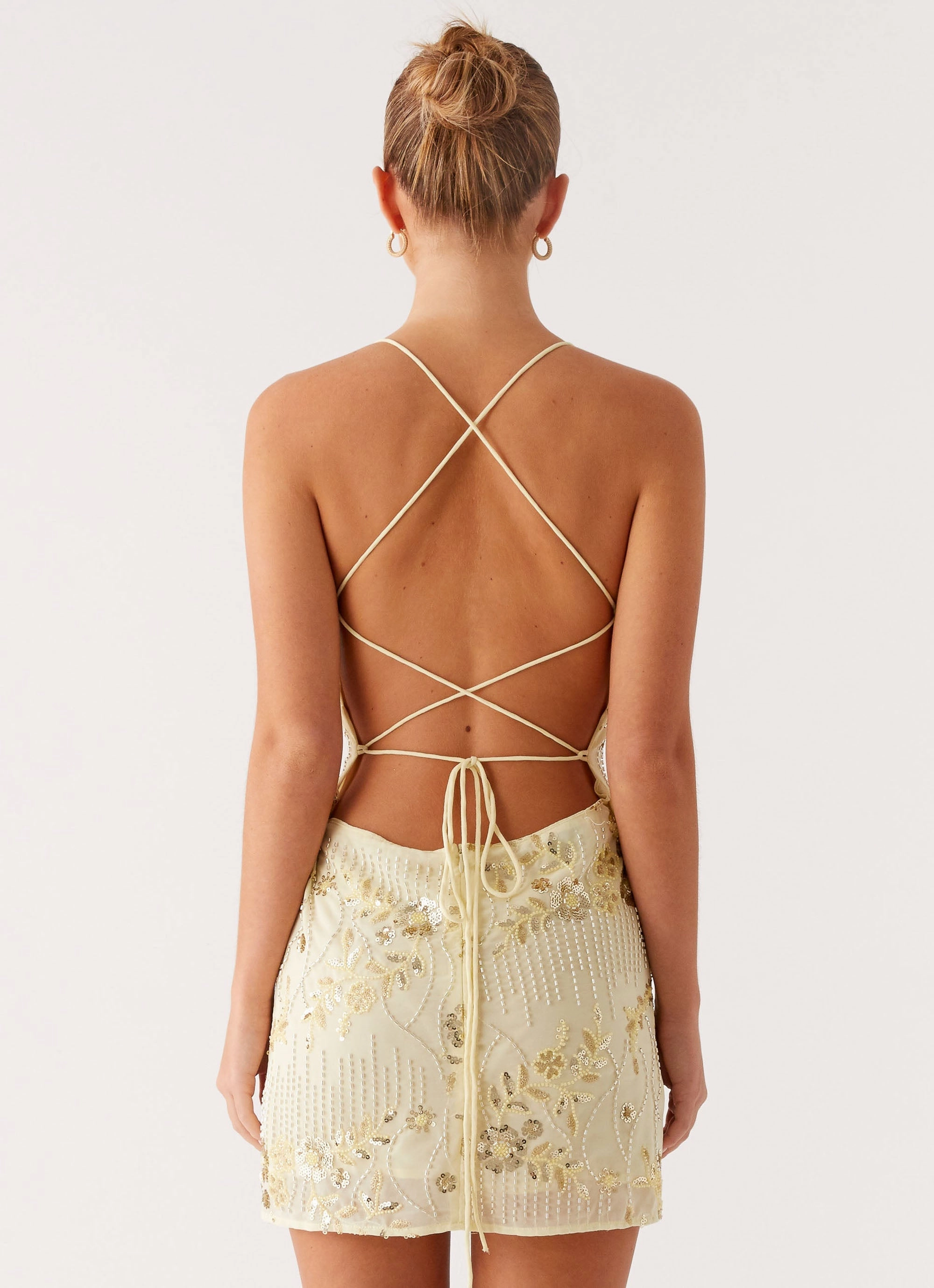 Vietta Sequin Cami Mini Dress - Yellow Subtle Detail