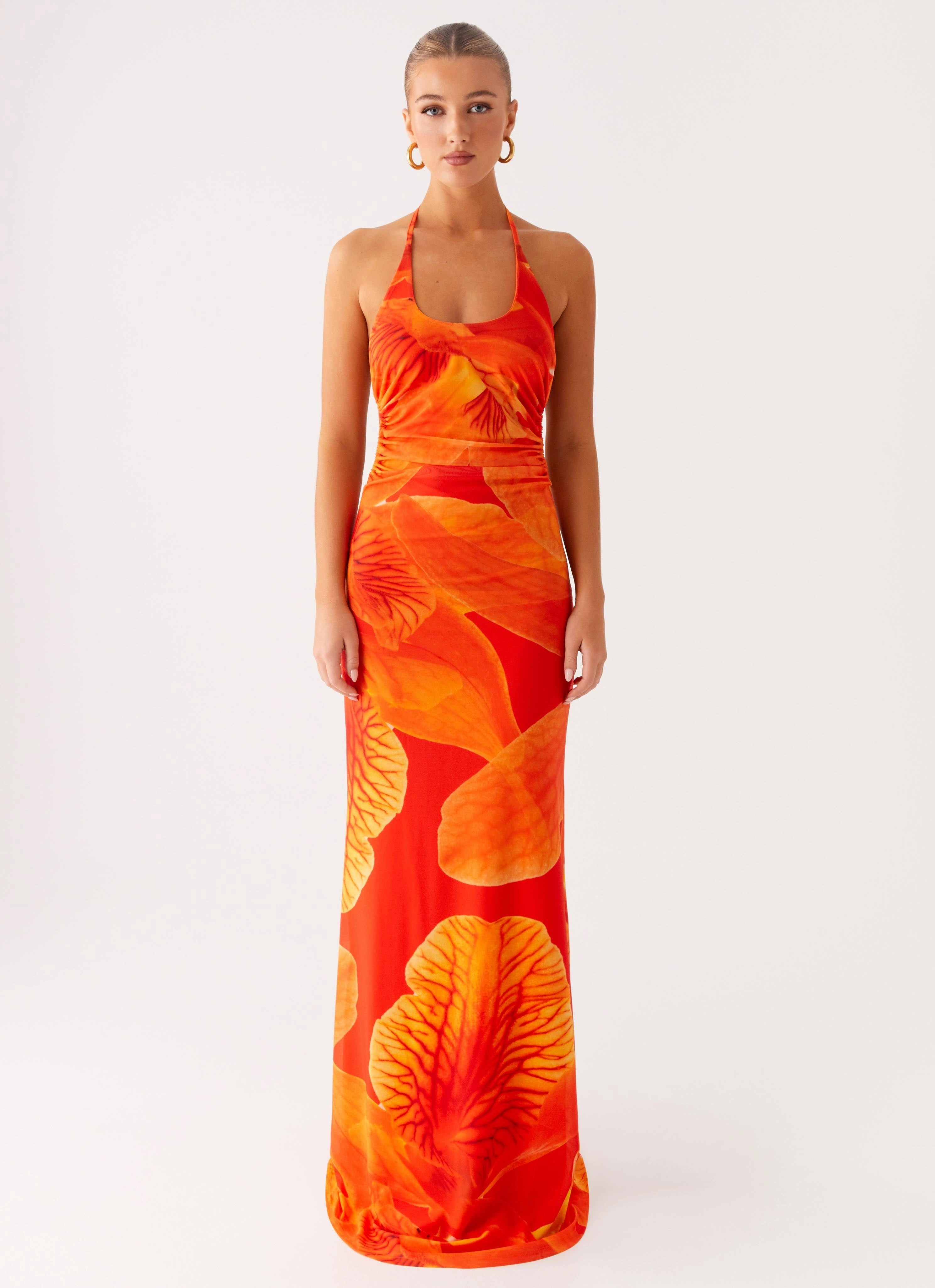 Palawan Mesh Maxi Dress - Orange Floral Bust-Enhancing