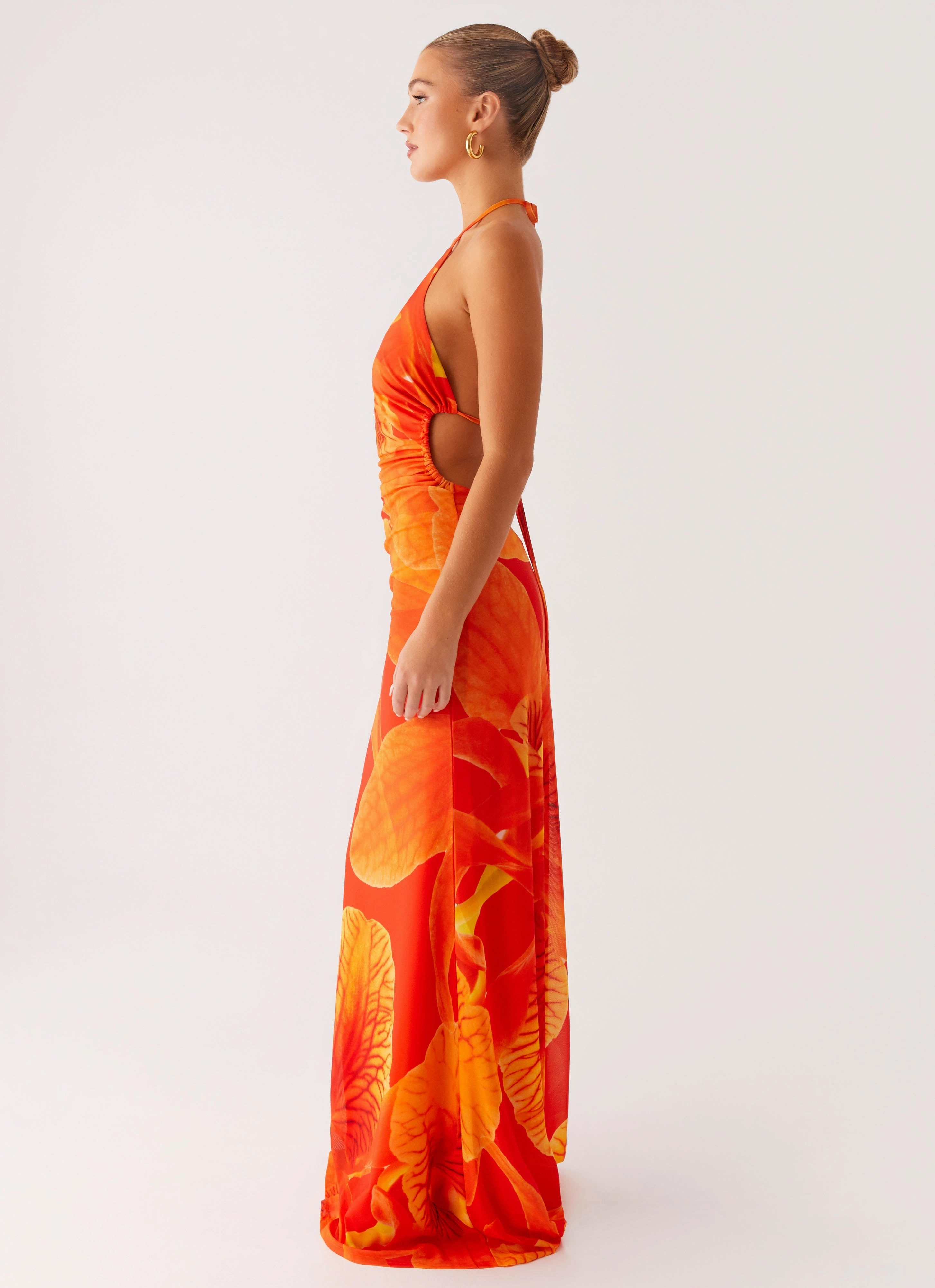 Fit For All Fall Mood Palawan Mesh Maxi Dress - Orange Floral