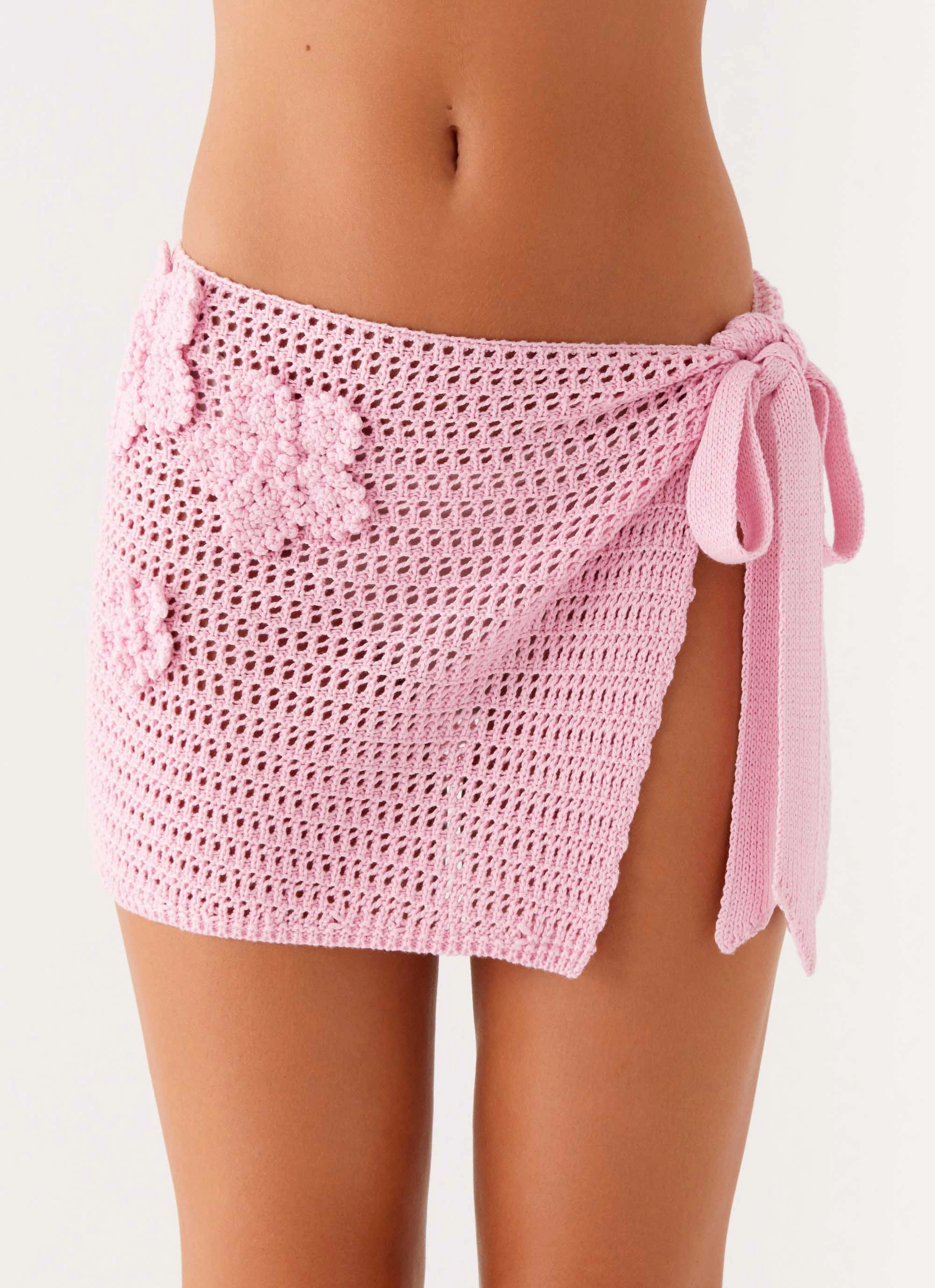 Palazzo Crochet Wrap Skirt - Pink Stretch Comfort