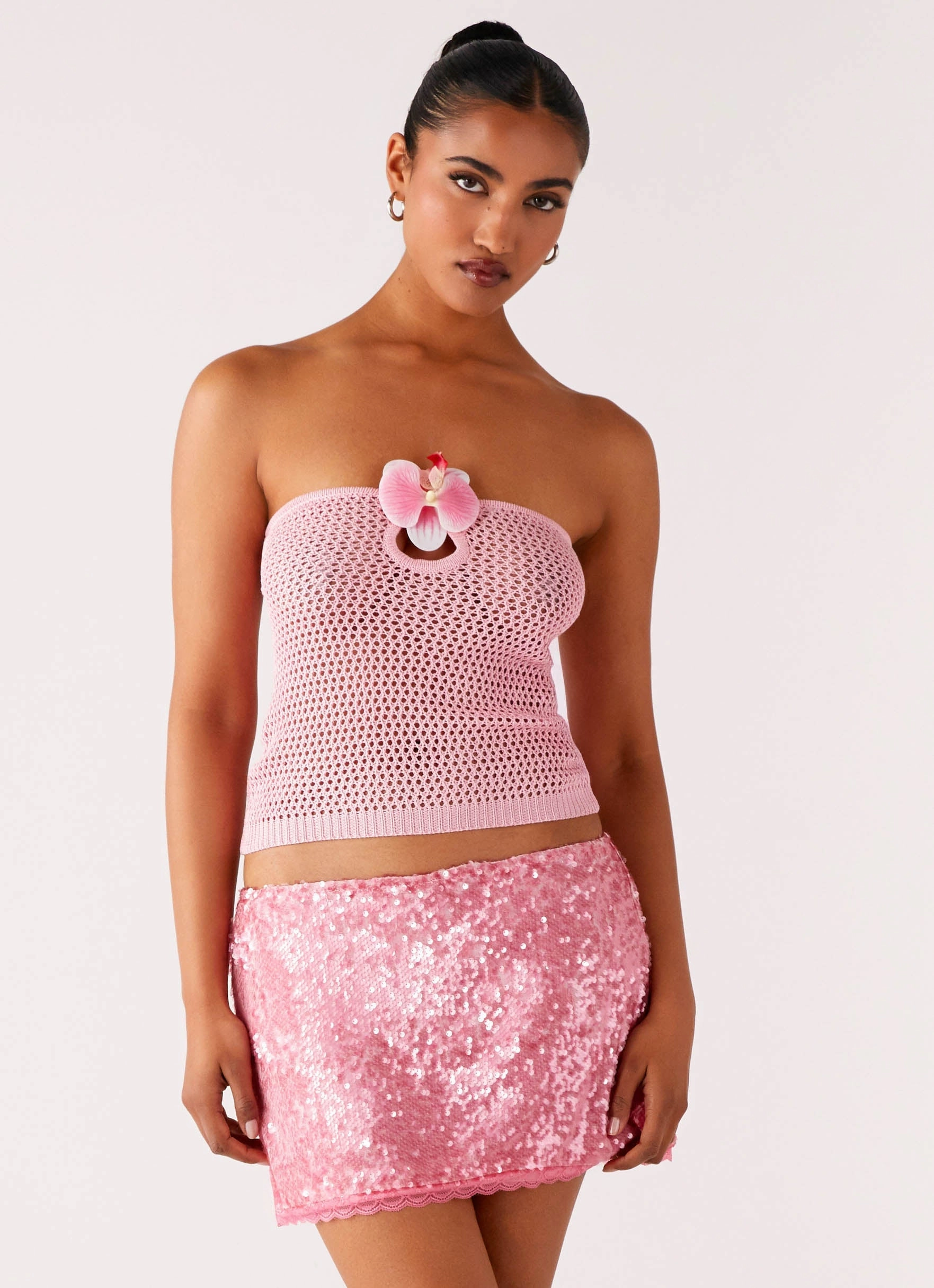 Palila Sequin Mini Skirt - Pink Fashion Pulse Wrap Front
