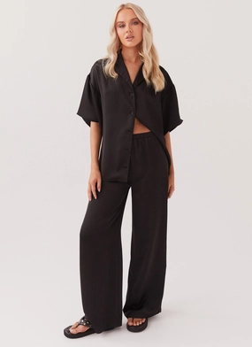 Heat Friendly Palm Cove Satin Pants - Black