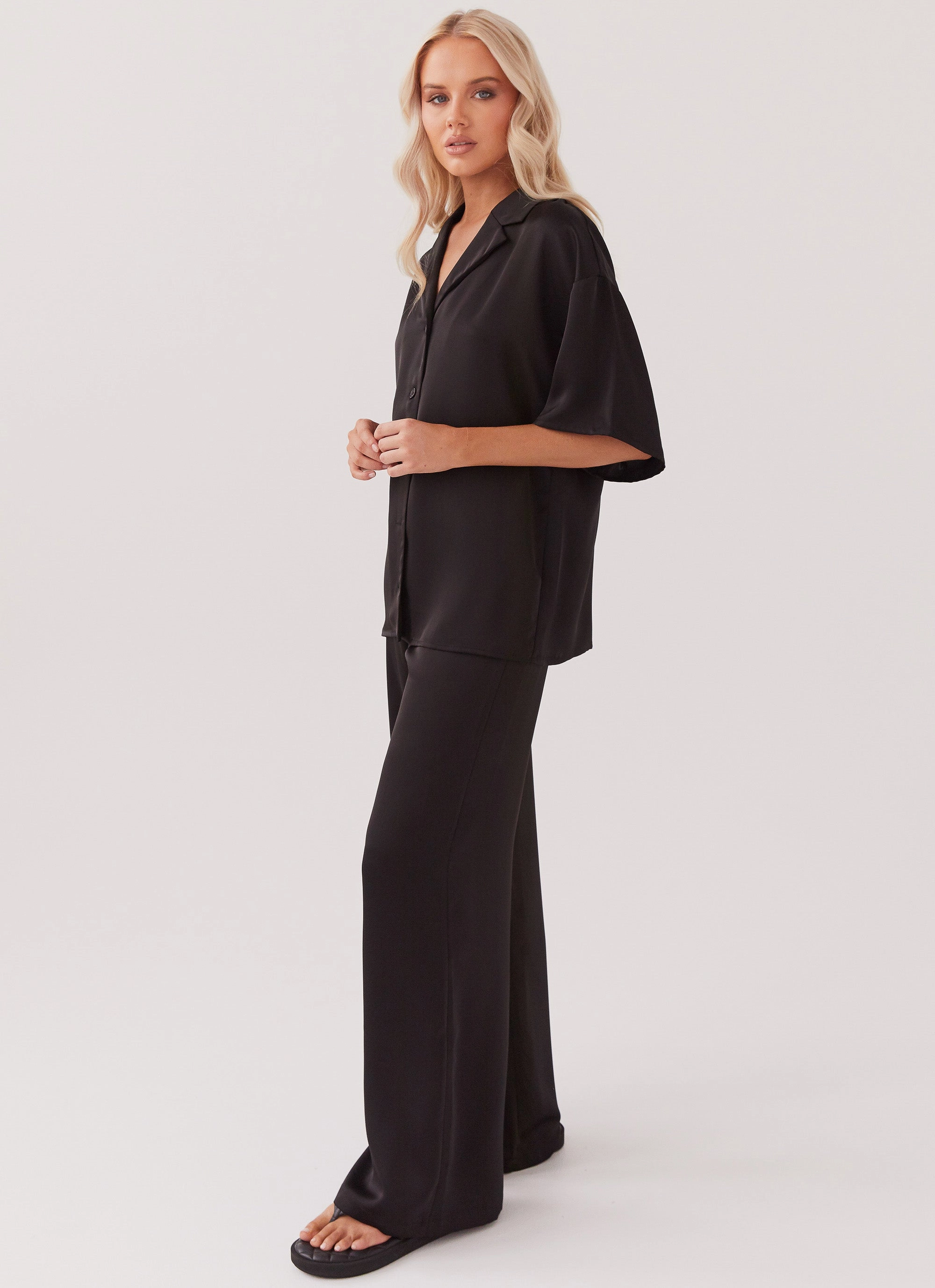 Cozy and Soft Palm Cove Satin Pants - Black