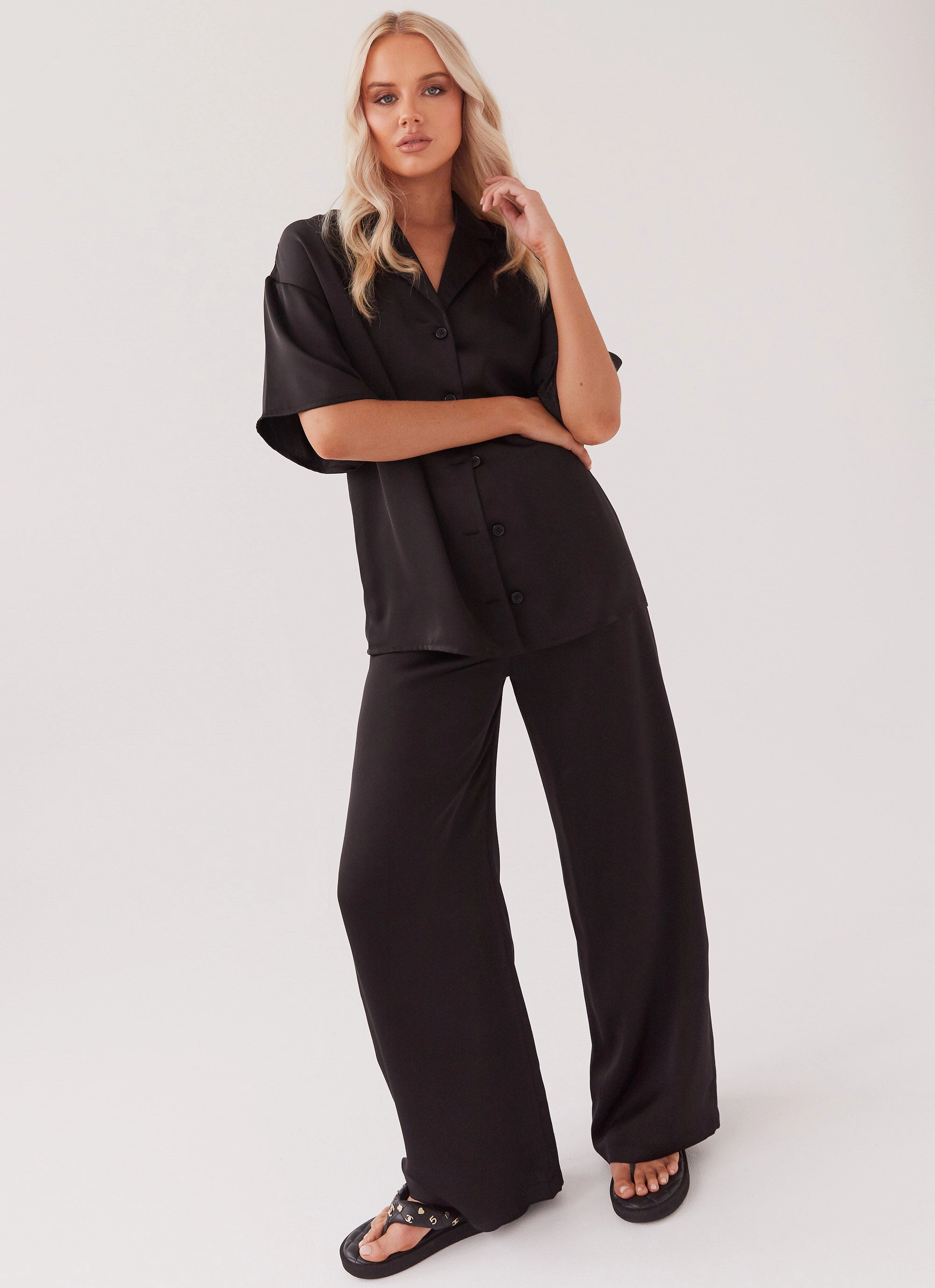 SeamlessPocketDesign Palm Cove Satin Pants - Black