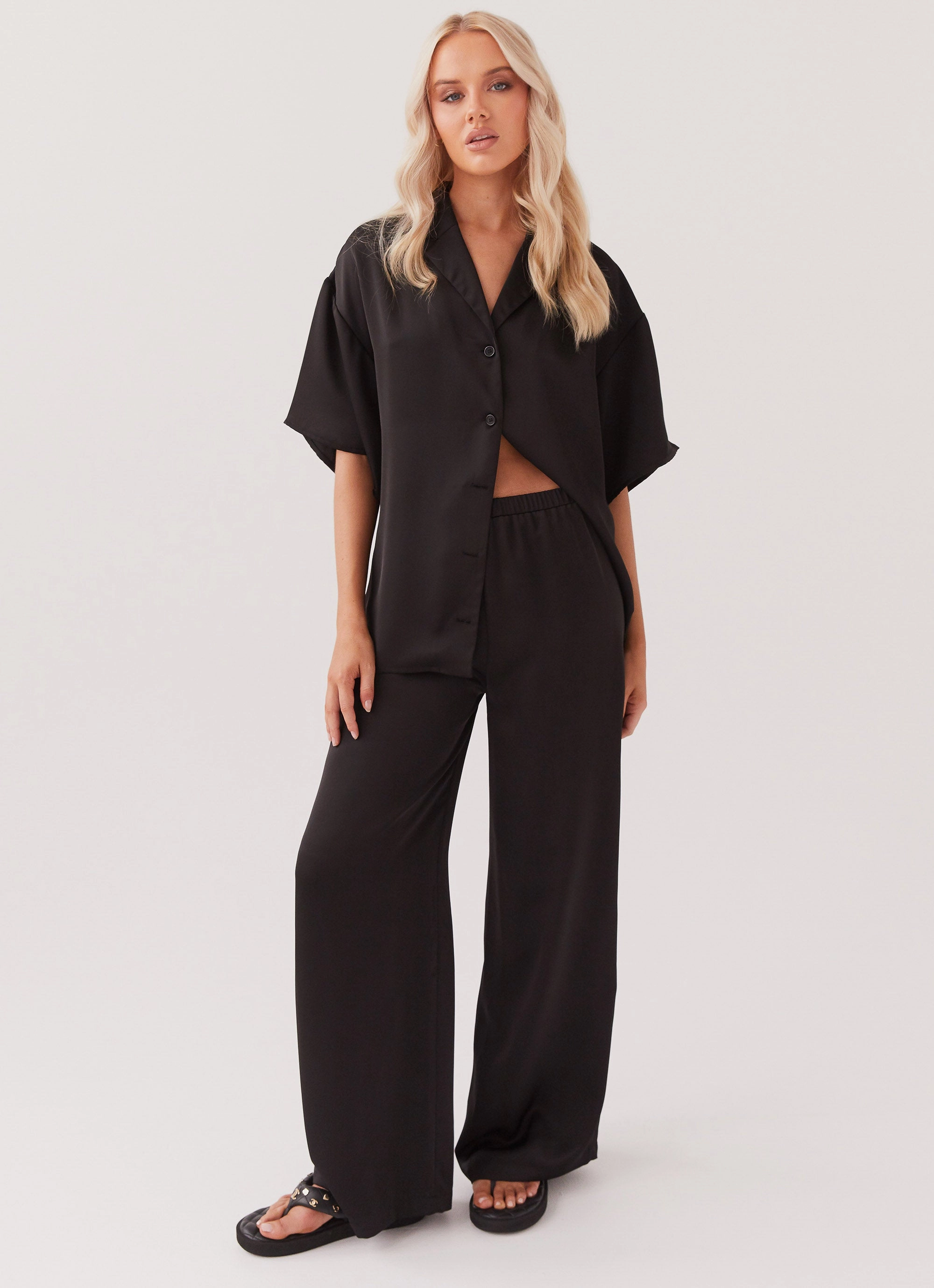Heat Friendly Palm Cove Satin Pants - Black