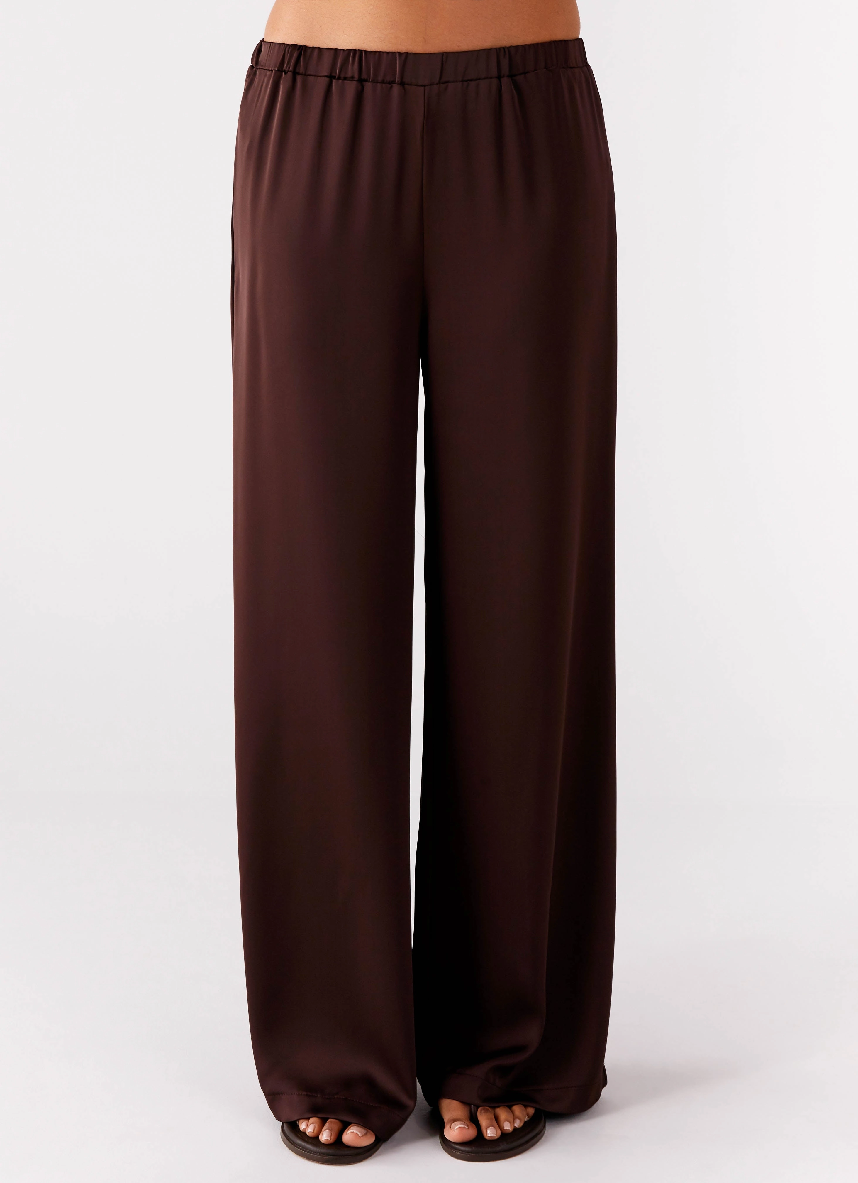 Palm Cove Satin Pants - Chocolate Ripped design