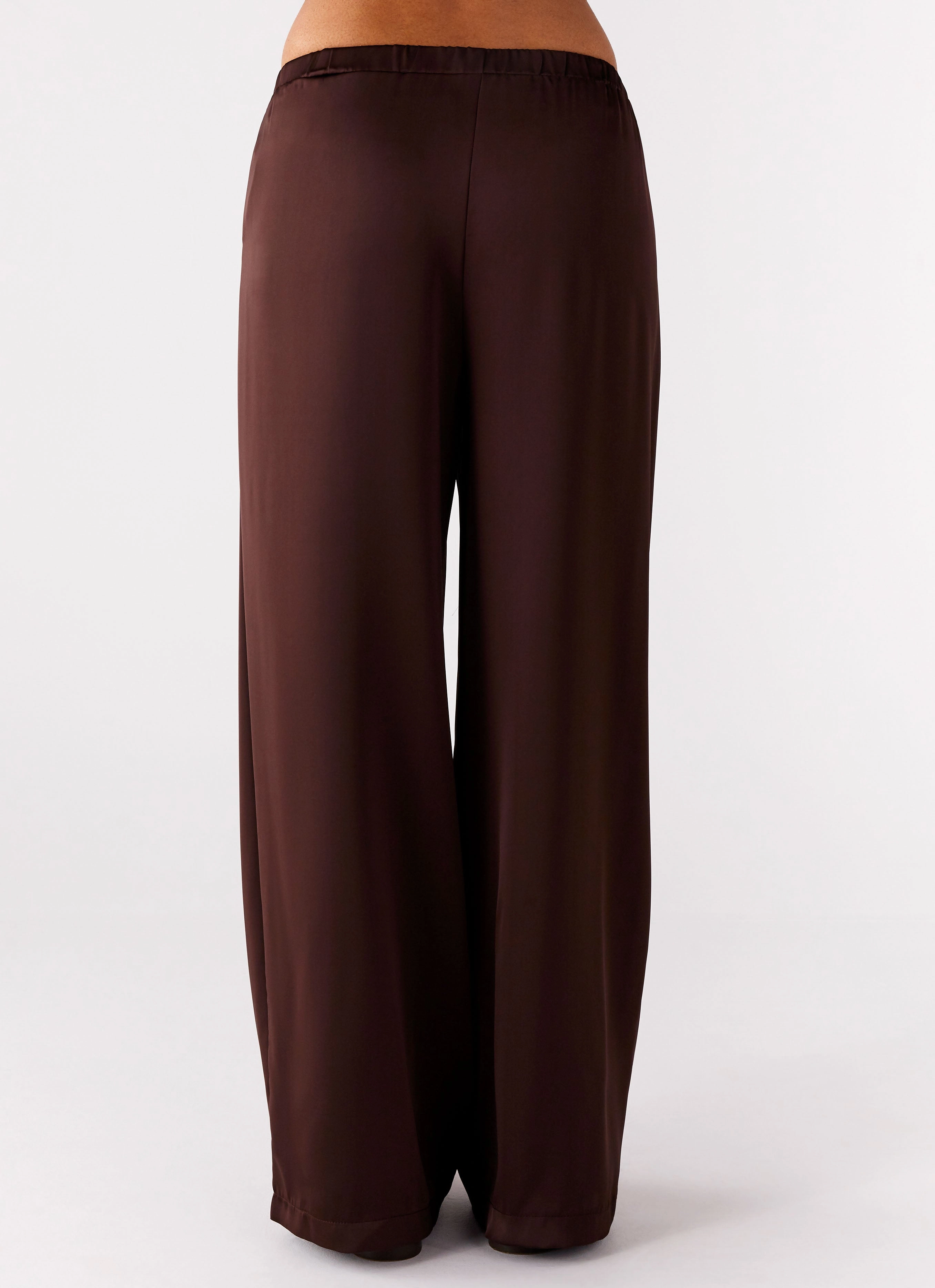 Laser Cut Perforations Fade Resistant Palm Cove Satin Pants - Chocolate