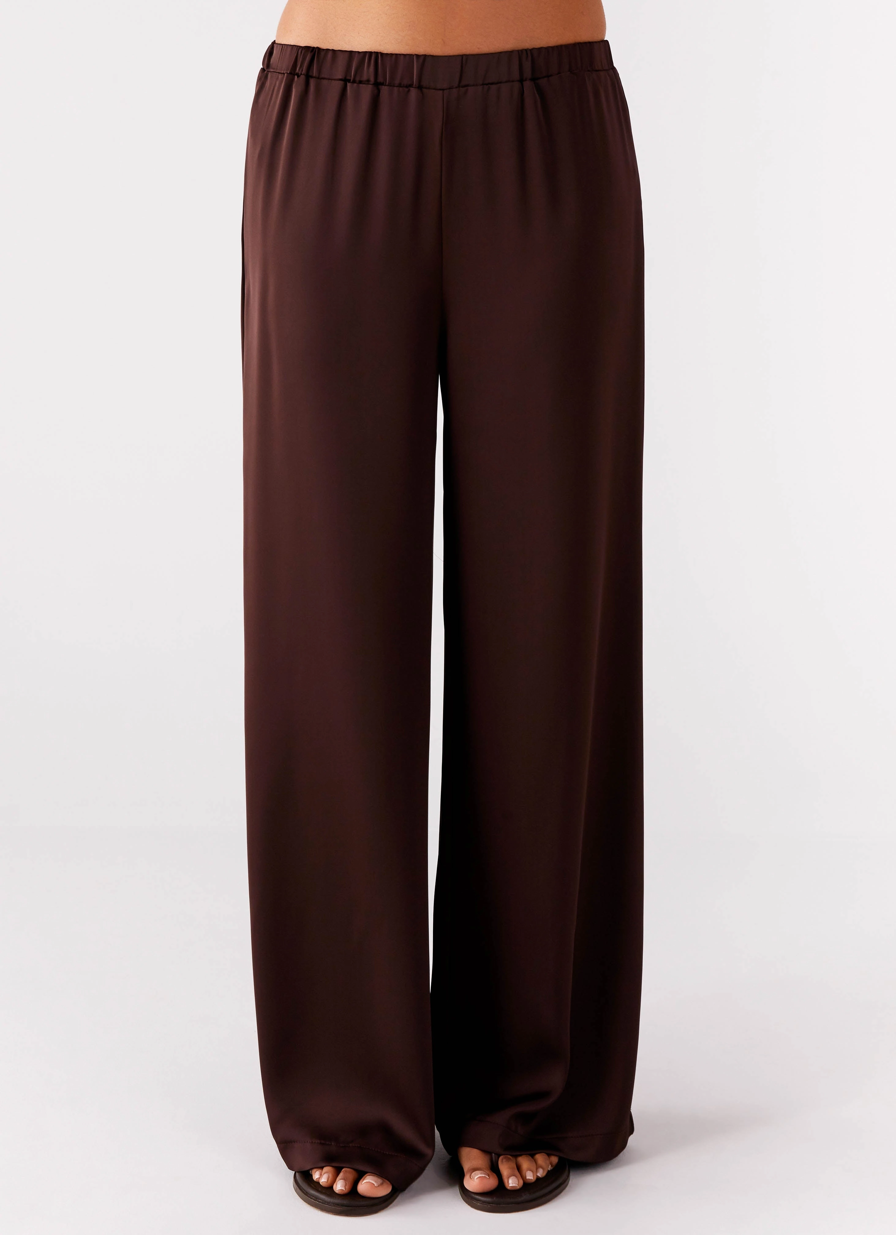 Cozy Comfort Practical Fit Palm Cove Satin Pants - Chocolate