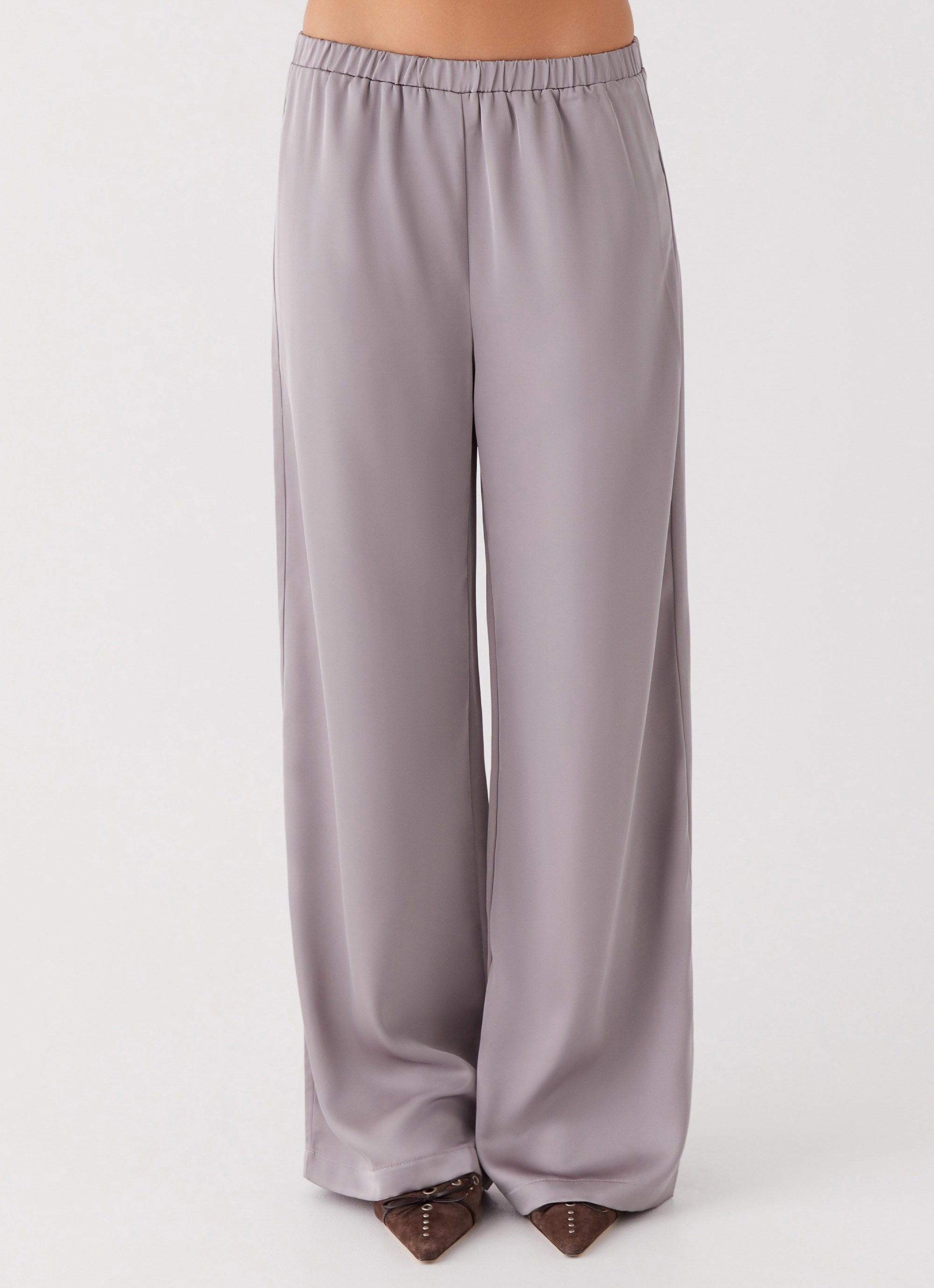 Palm Cove Satin Pants - Grey Bi Stretch Fabric