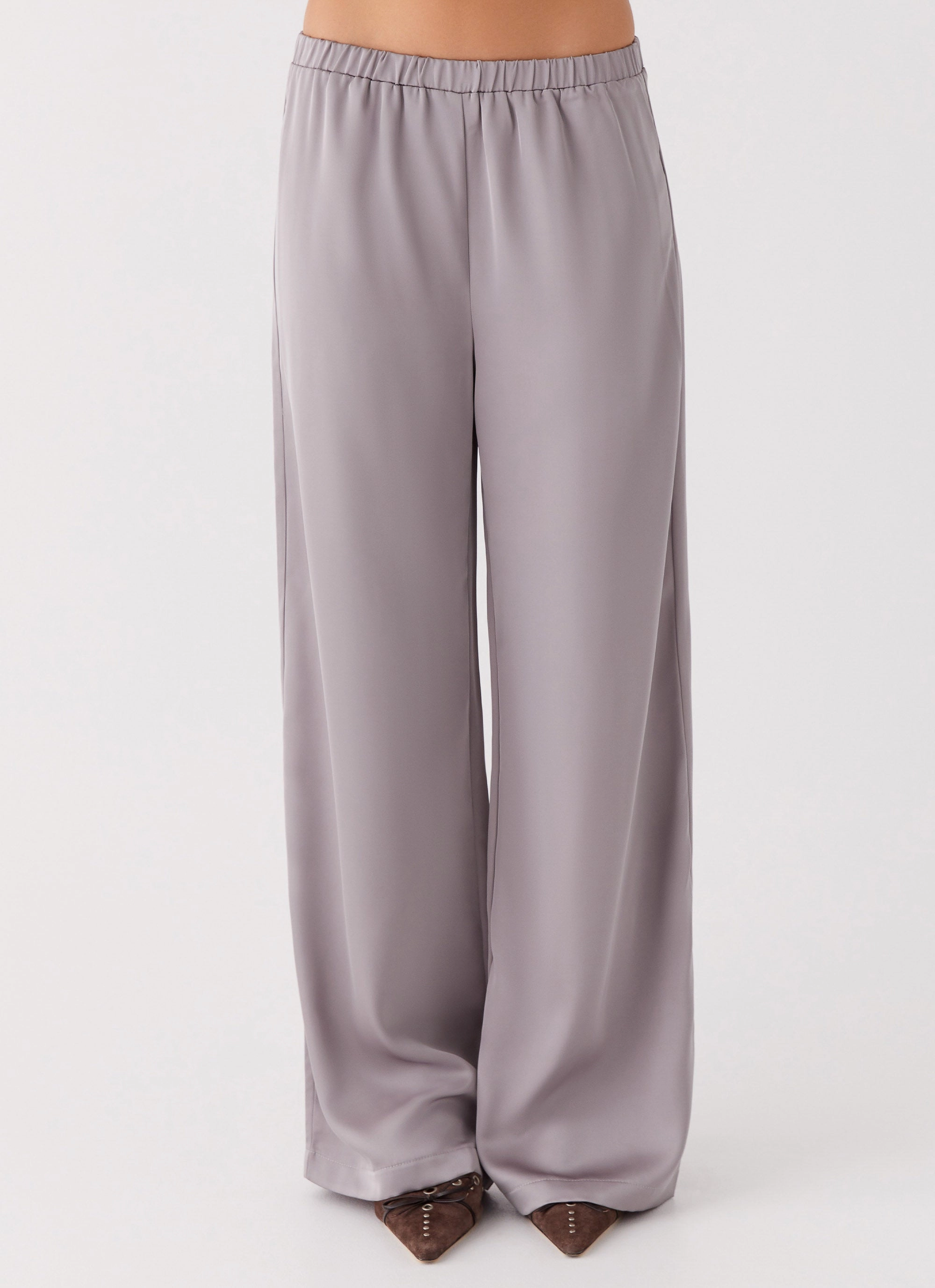 Slim Silhouette Palm Cove Satin Pants - Grey