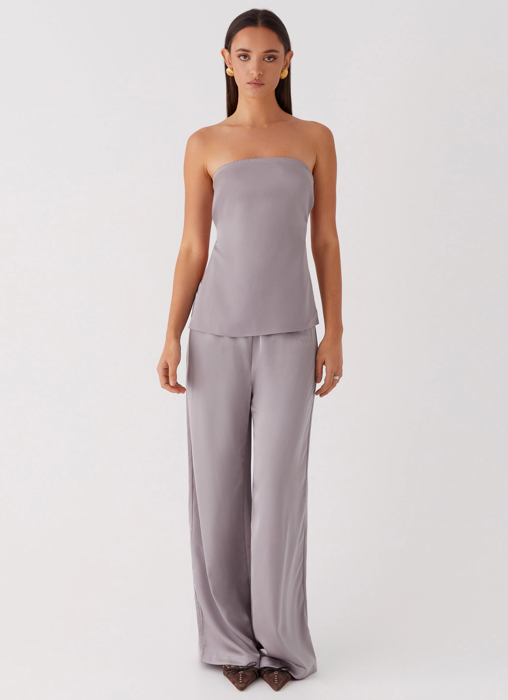 Palm Cove Satin Pants - Grey Hygienic Inner Layer Bold Design
