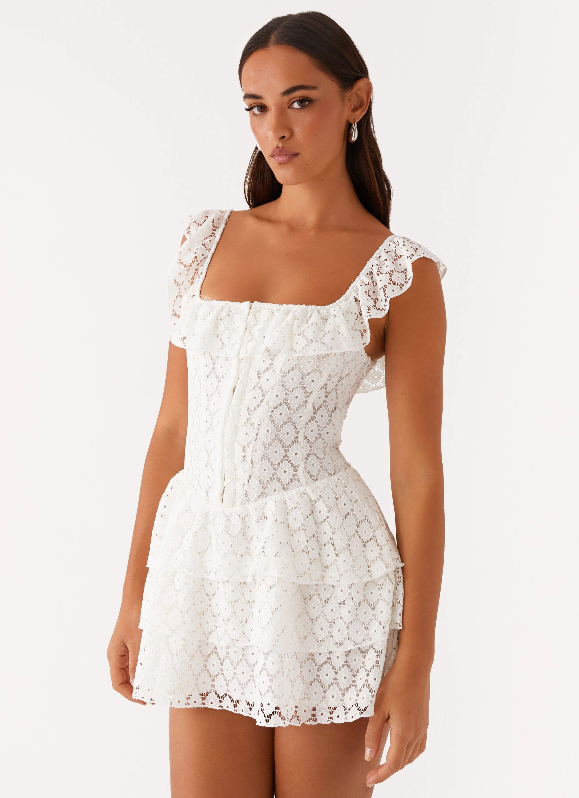 Paradise Dreams Corset Mini Dress - White High Shine