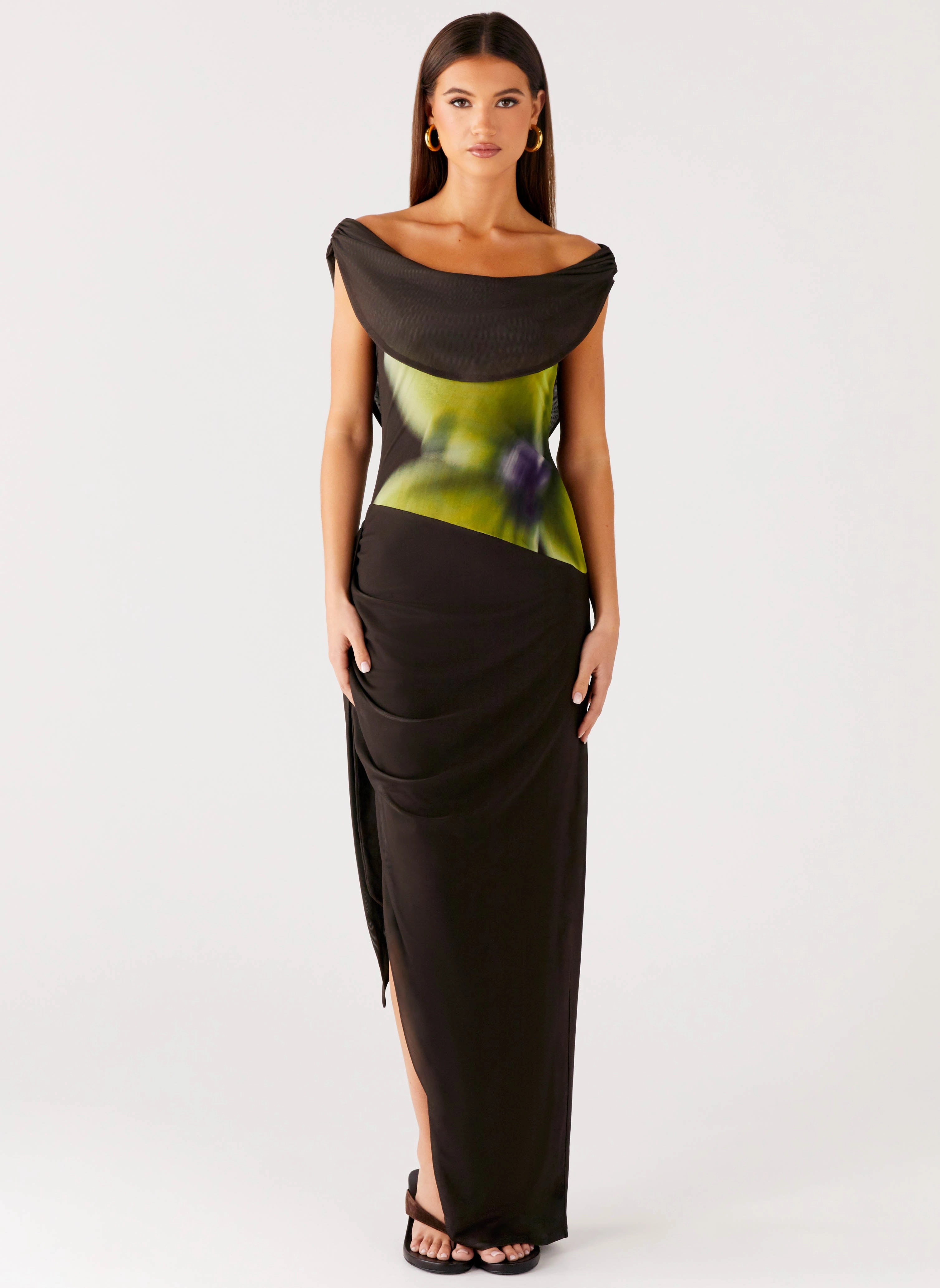 Runway-Ready Good Fortune Maxi Dress - Lime Flower