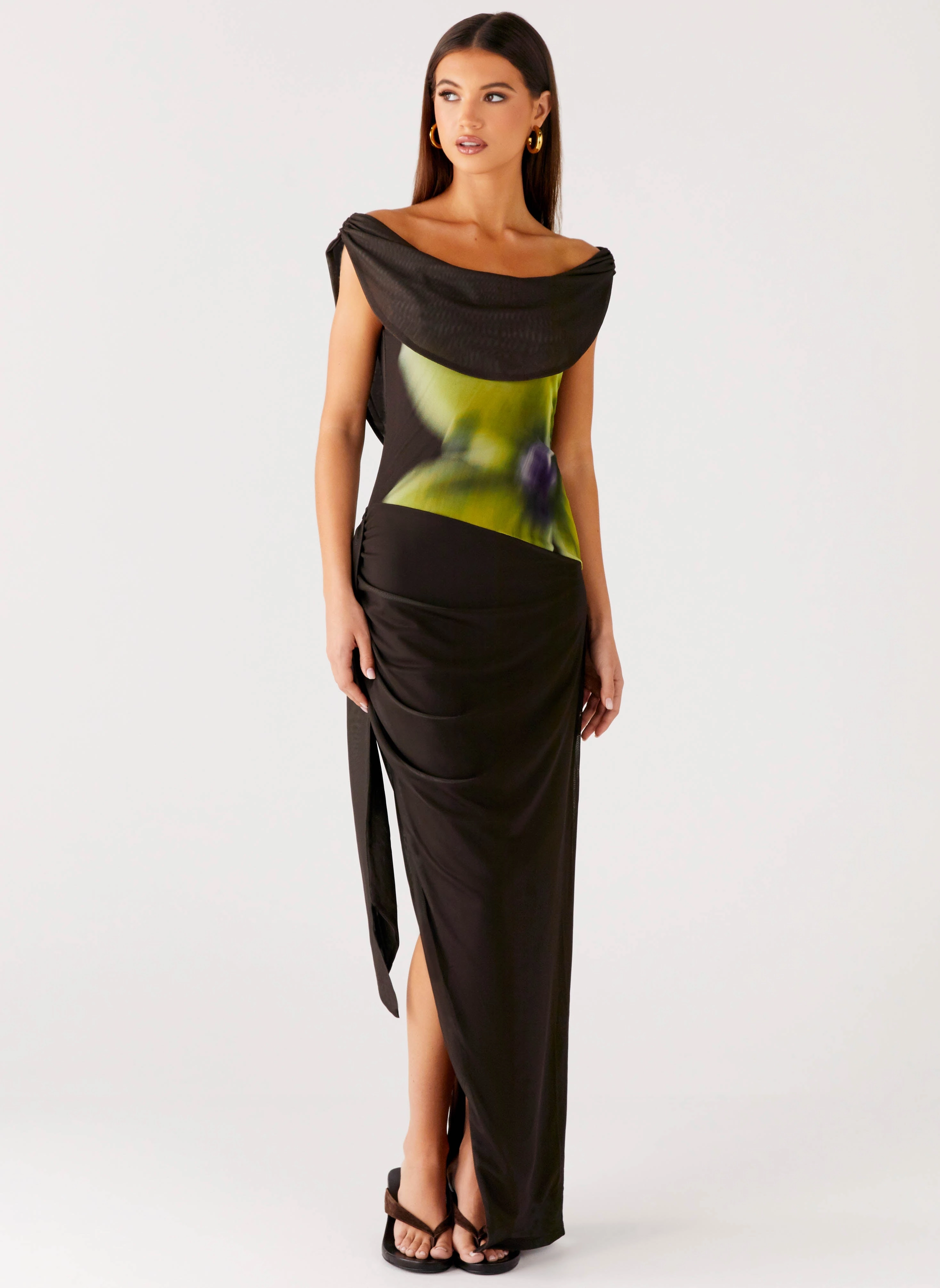 Chill Friendly Fall Tone Good Fortune Maxi Dress - Lime Flower