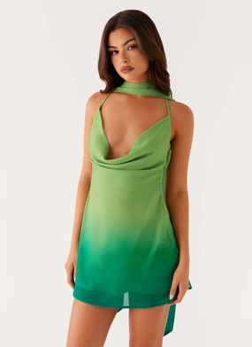 Flowy Layers Modern Finish Parma Mini Dress - Green Ombre
