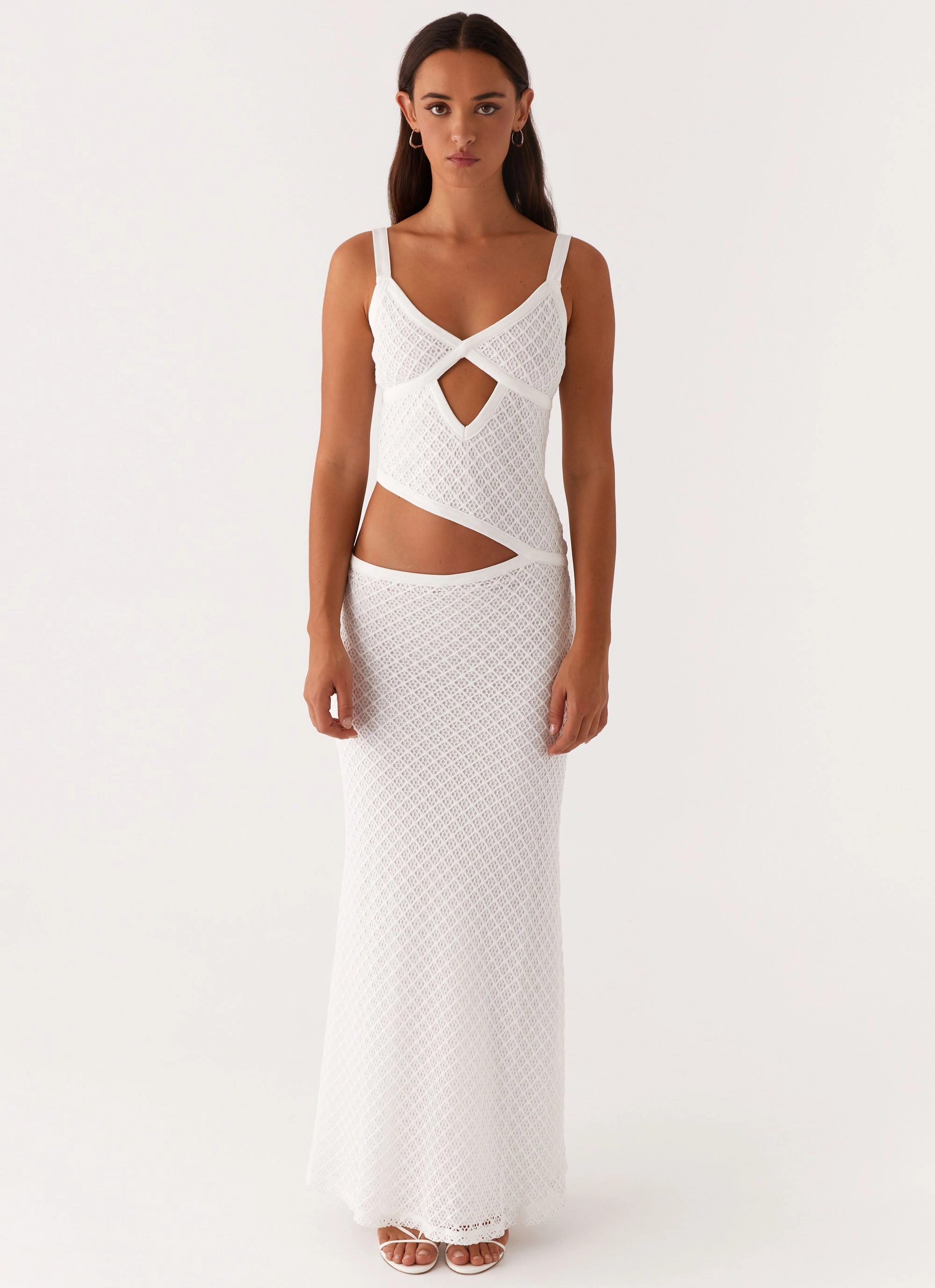 Jocelyn Maxi Dress - White Crochet Linen-Blend Free Shape