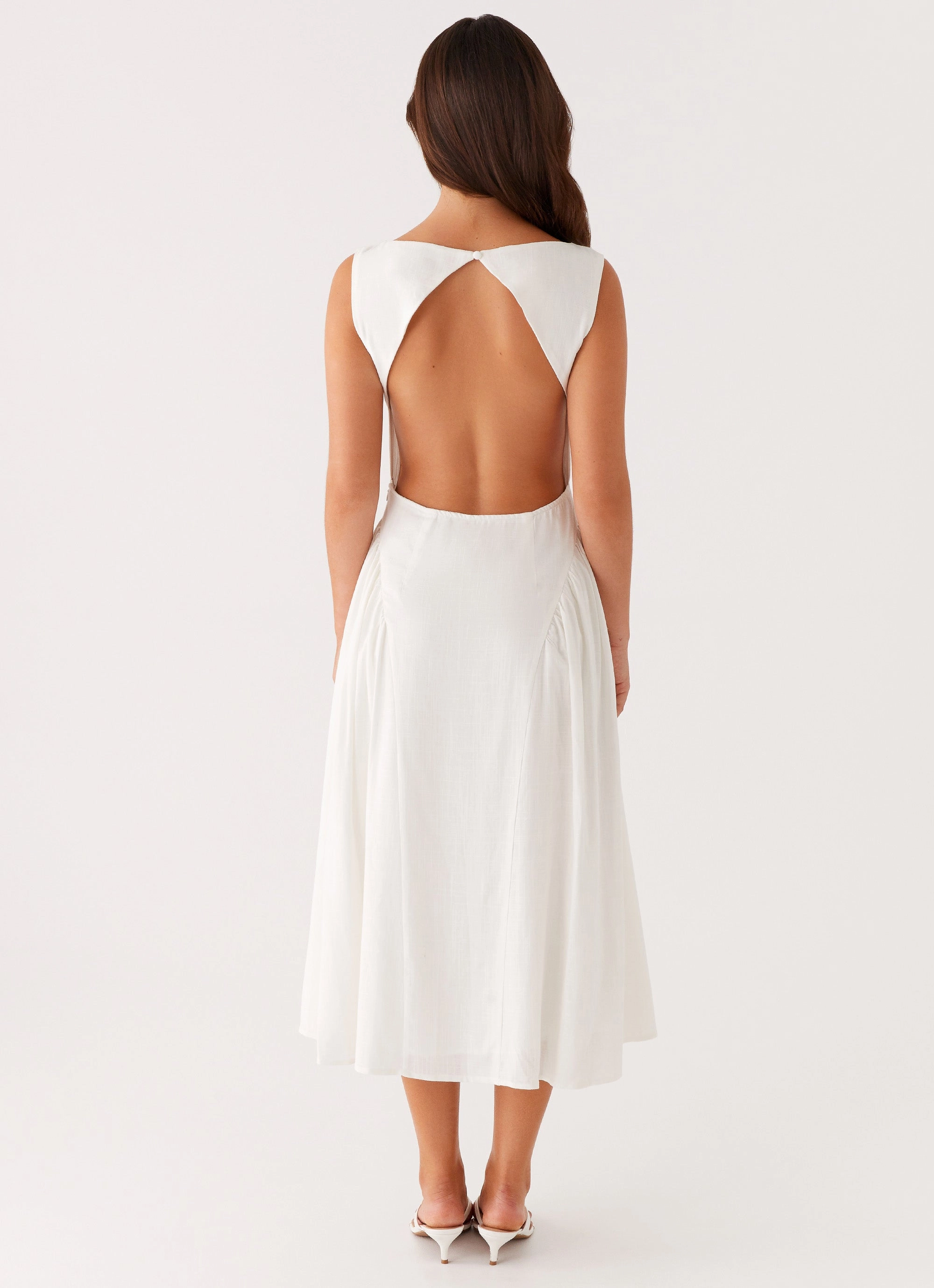 Beaded-Sleeve Maylah Midi Dress - White