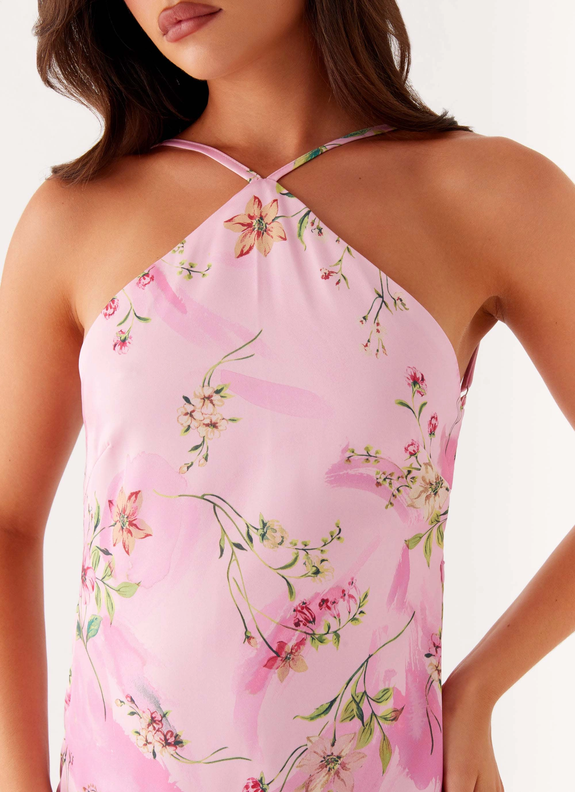 Pascal Maxi Dress - Pink Floral Print Understated Charm