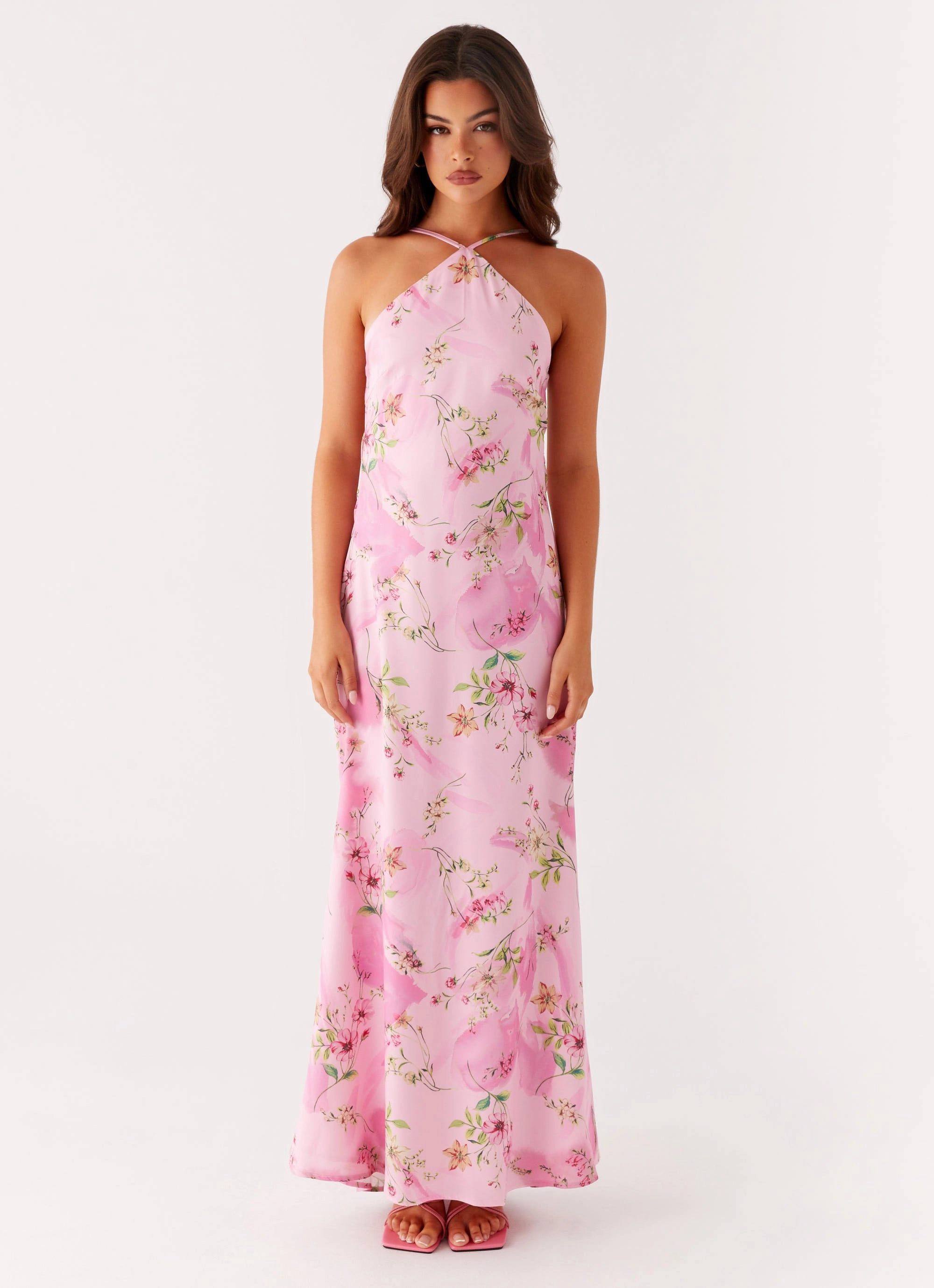 Mixed Fabric Summer Staple Pascal Maxi Dress - Pink Floral Print