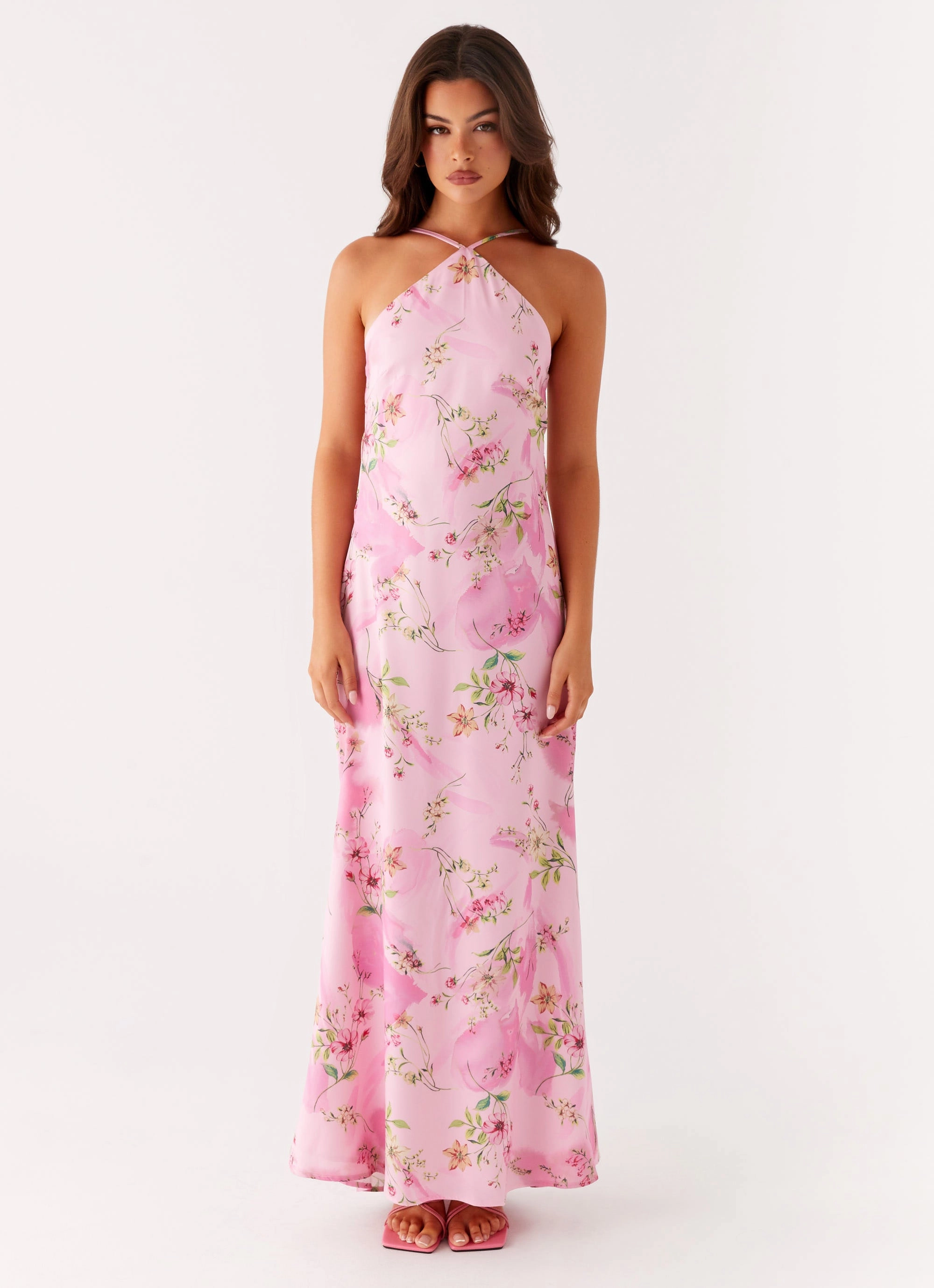Pascal Maxi Dress - Pink Floral Print warm tones