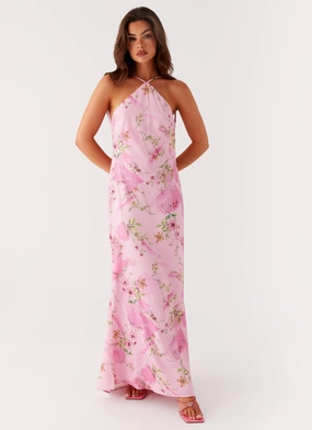 Travel Friendly boho vibe Pascal Maxi Dress - Pink Floral Print