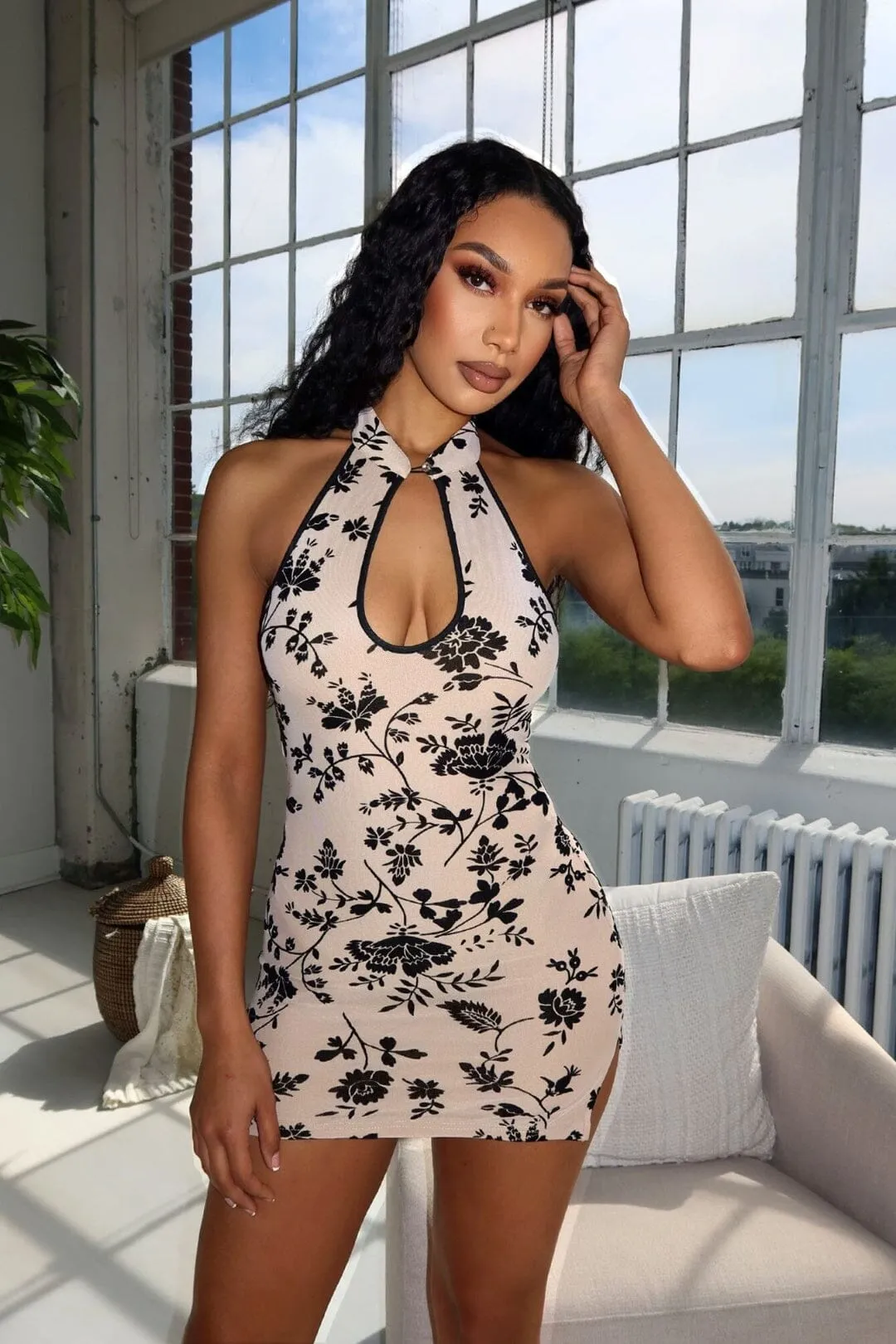 Feminine Cut Edgy Twist Geisha Mini Dress