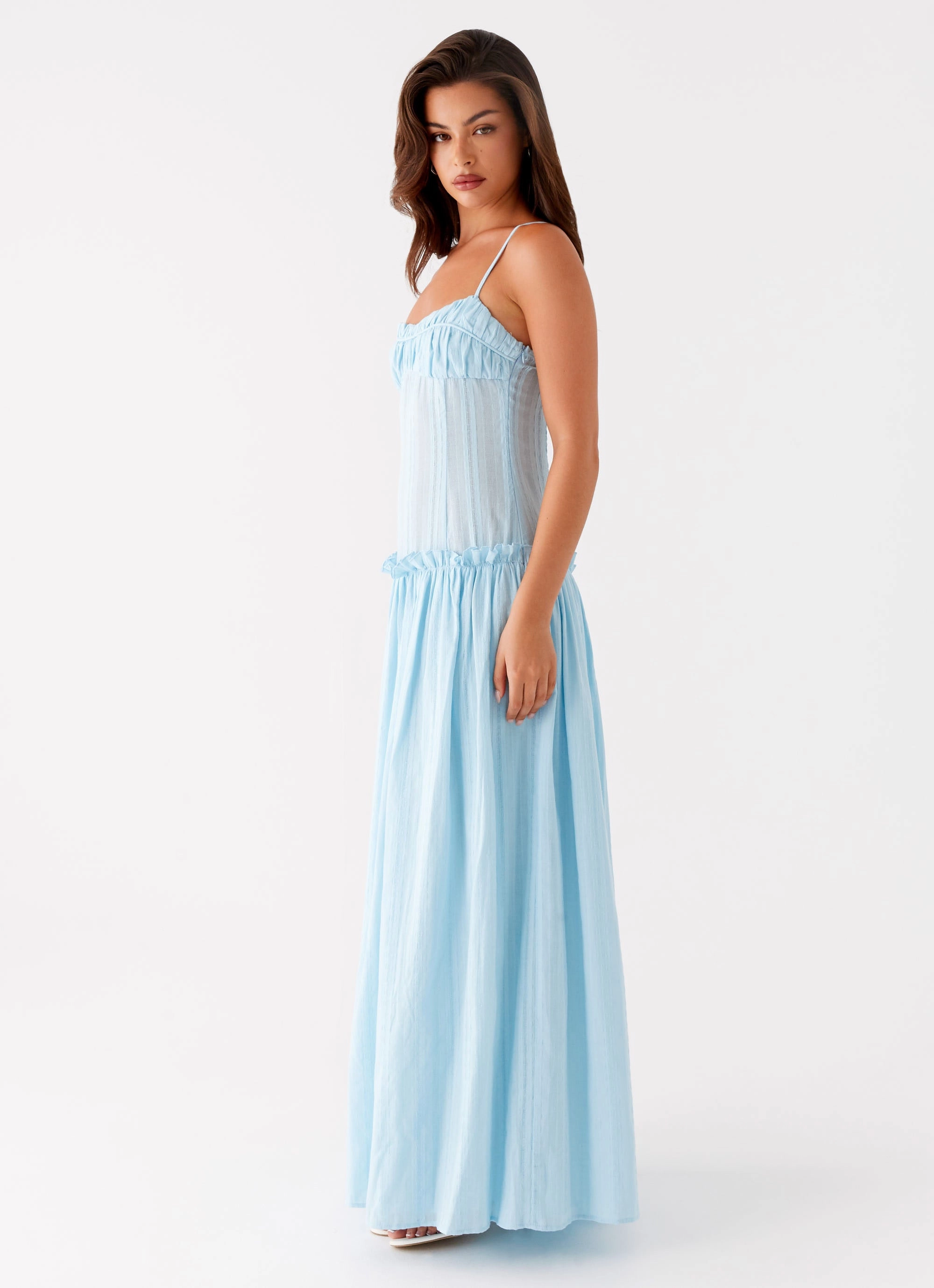 Jacinda Drop Waist Maxi Dress - Blue Cool Motion Effortless Style
