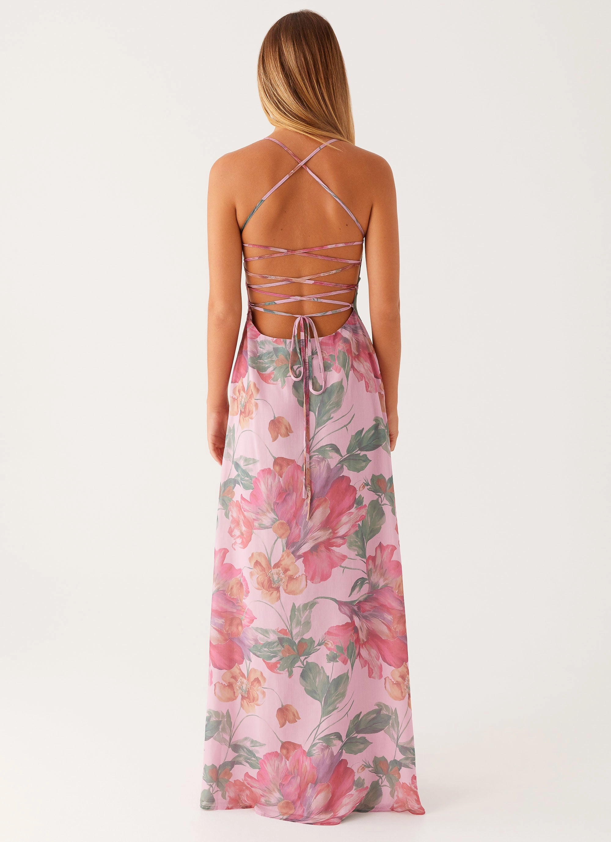 Peggy Maxi Dress - Pink Floral Summer Fashion velvet feel