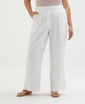 Plus Size Linen Blend Pleated Wide Leg Pant PermeableCloth