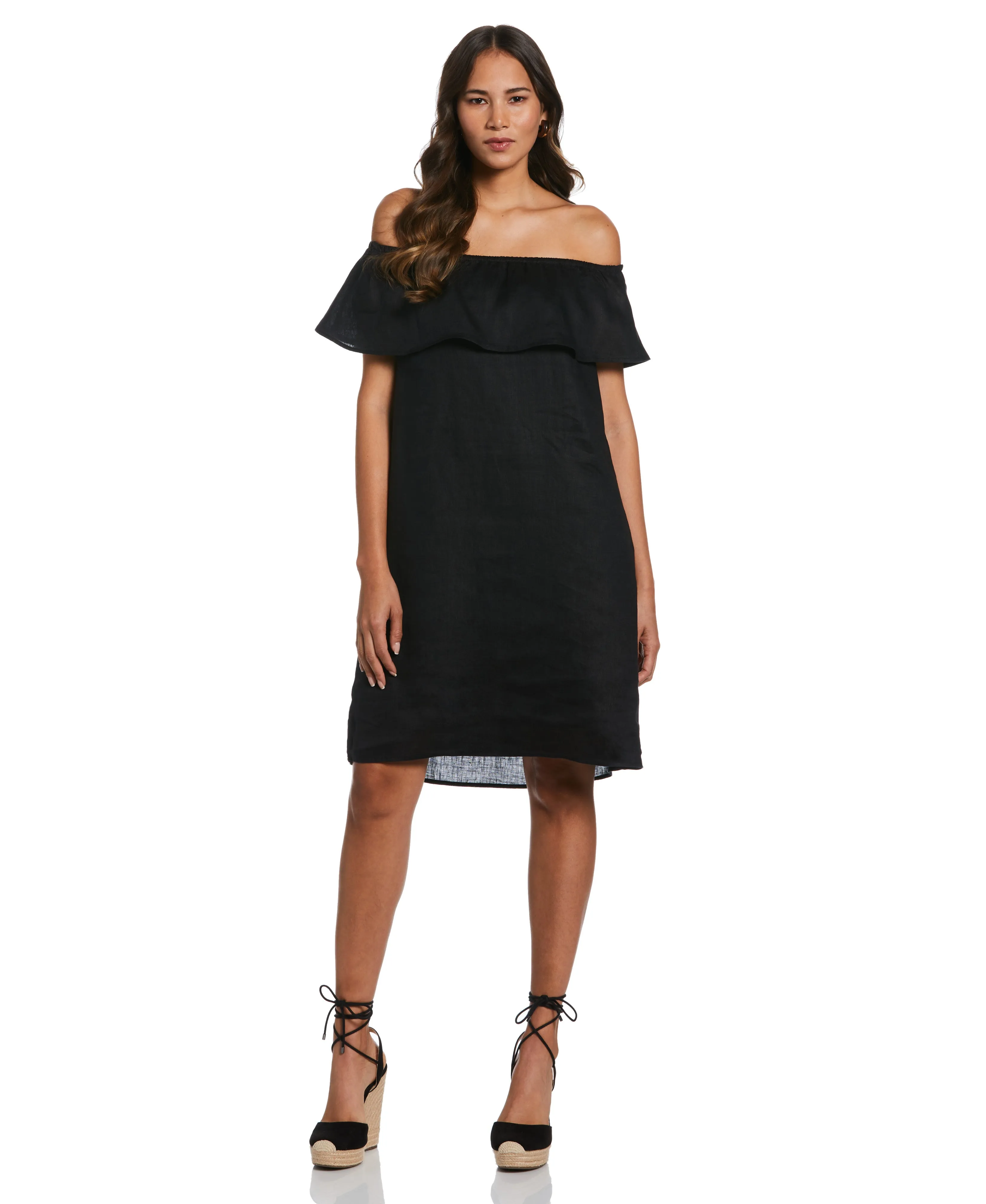 Off-the-Shoulder Ruffle Linen Dress Long Lines