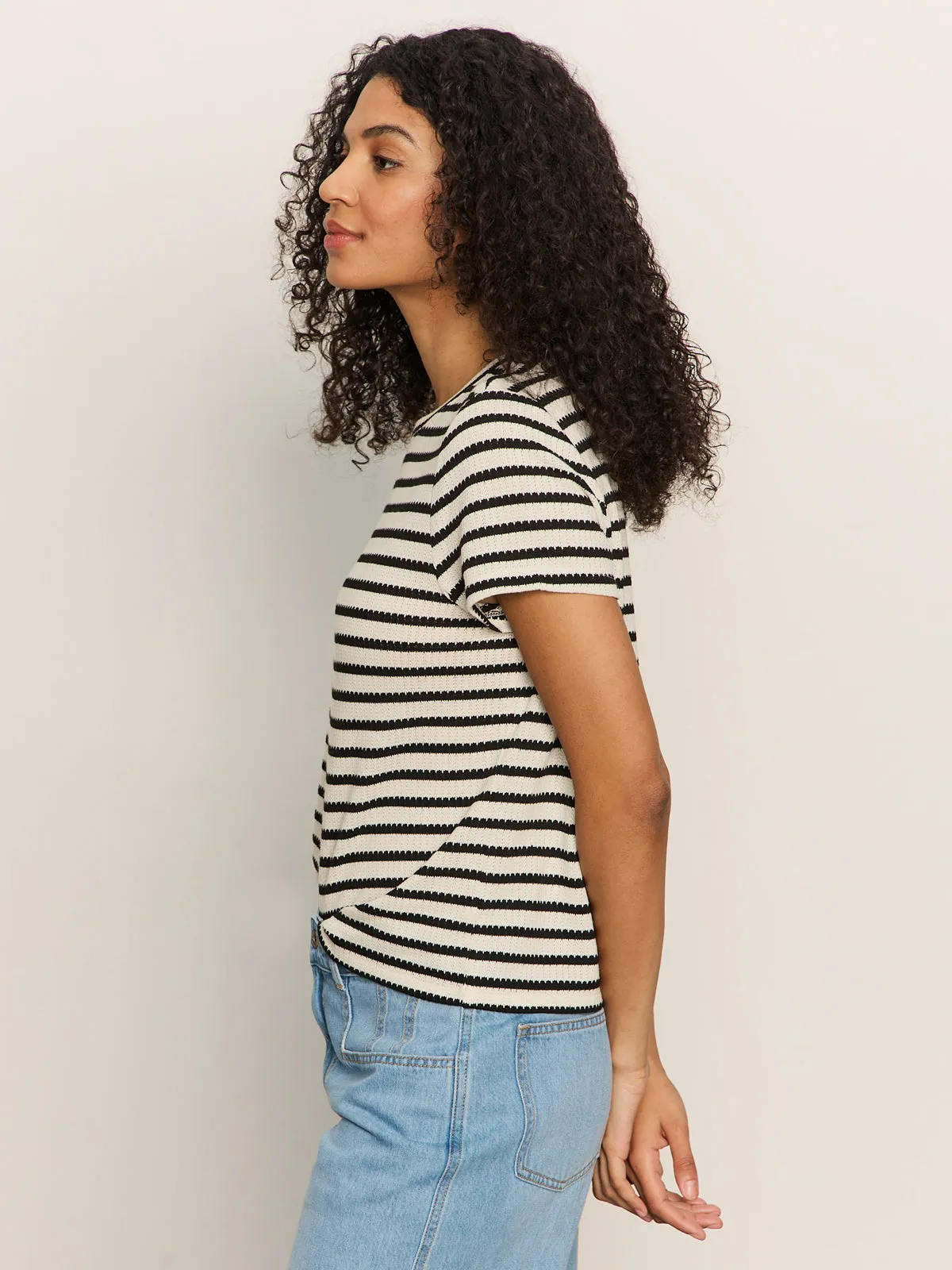 Perfect Textured Tee Macrame Black Stripe Soft Brushed Finish Hypoallergenic Lining