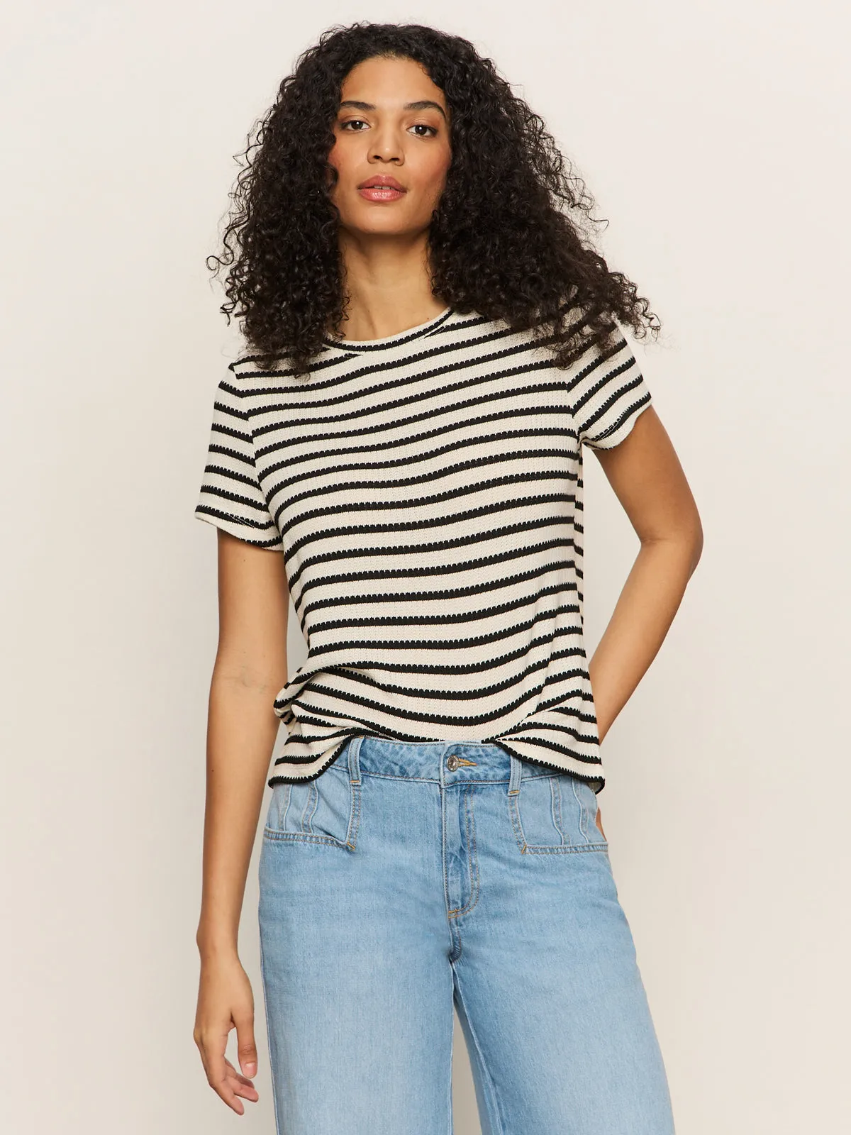 Perfect Textured Tee Macrame Black Stripe Layered Hem Detailing