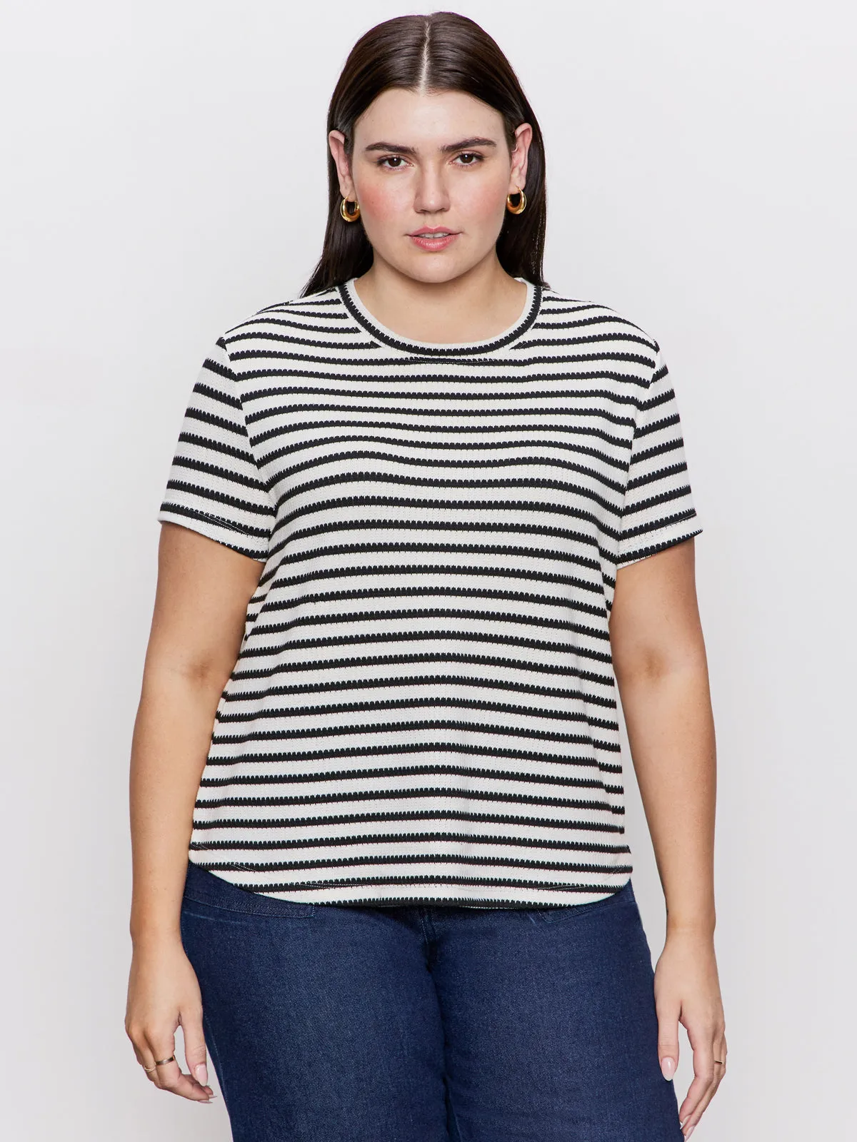 Perfect Textured Tee Macrame Black Stripe Extended Sizing Sustainable Cotton