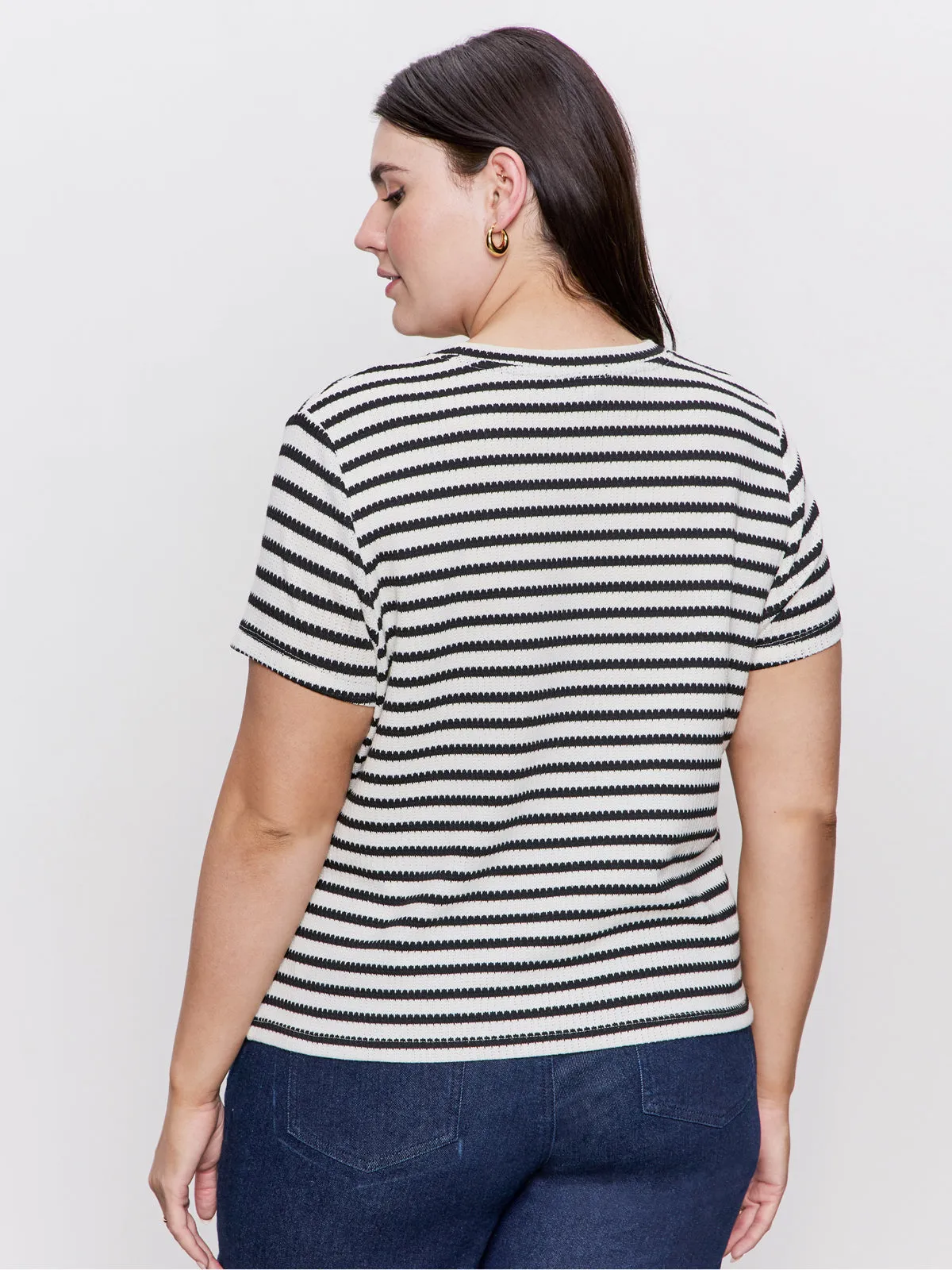 NonFadeFinish Perfect Textured Tee Macrame Black Stripe Extended Sizing