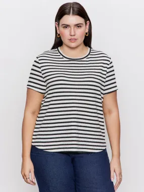 Perfect Textured Tee Macrame Black Stripe Extended Sizing NaturalFiberBlend