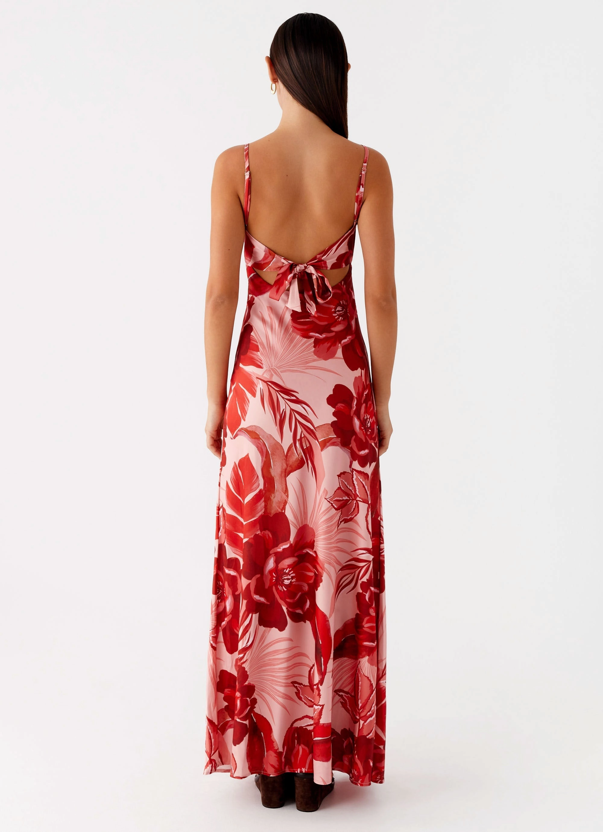 Work Fit Cool Comfort Flora Satin Maxi Dress - Sicily Sunsets Print