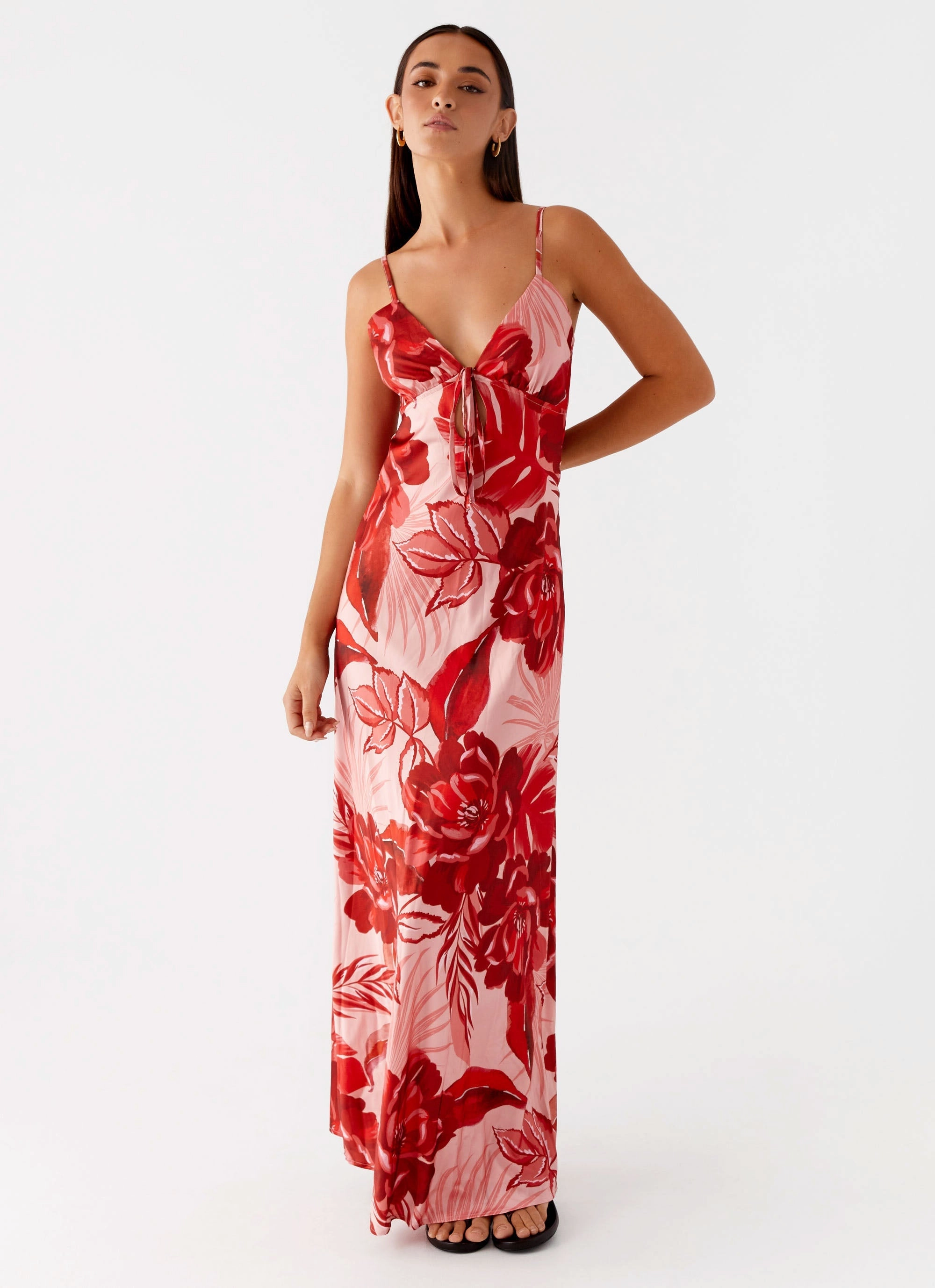 Flora Satin Maxi Dress - Sicily Sunsets Print Calm Aesthetic