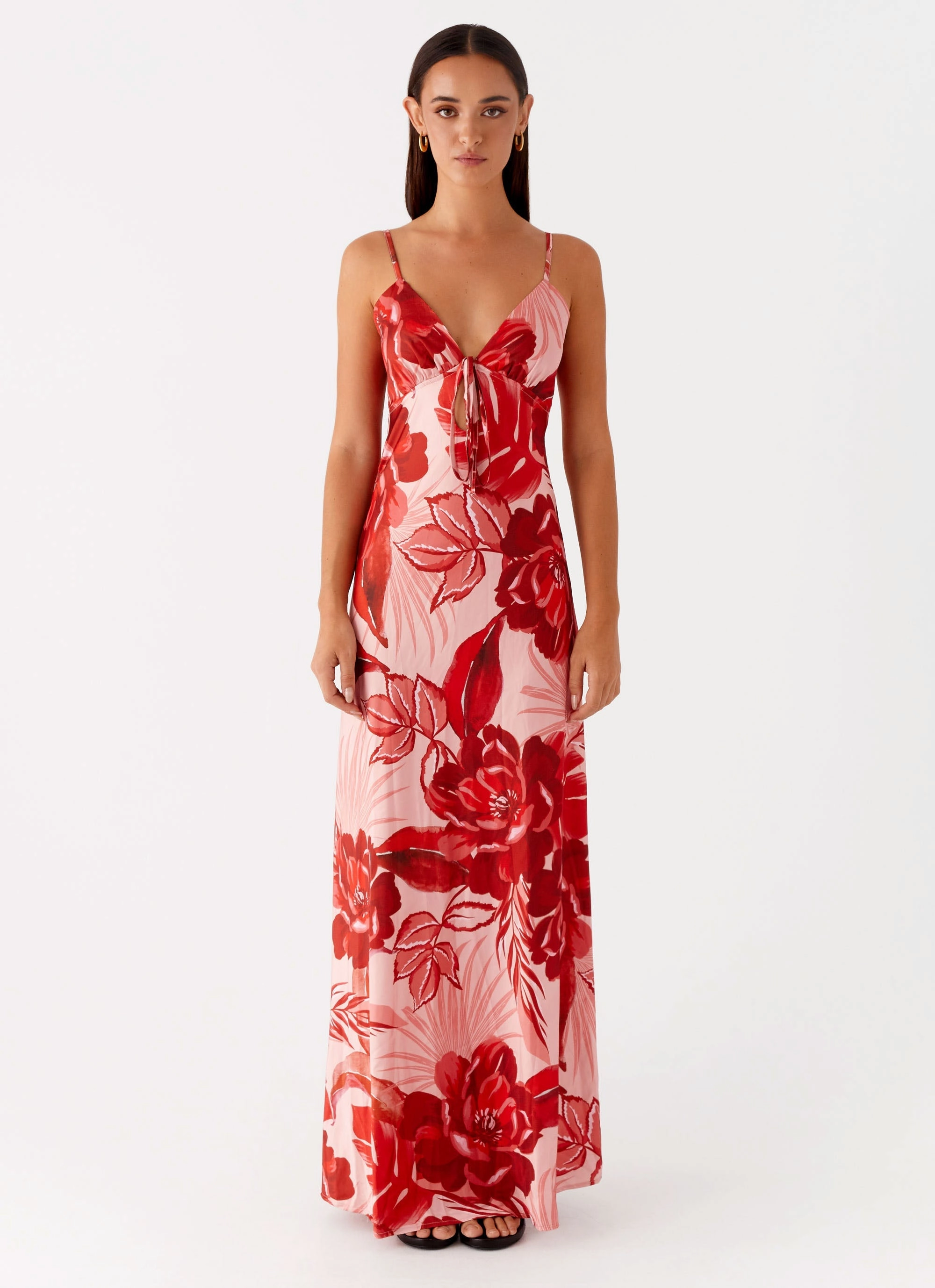 Flora Satin Maxi Dress - Sicily Sunsets Print Mature Glam