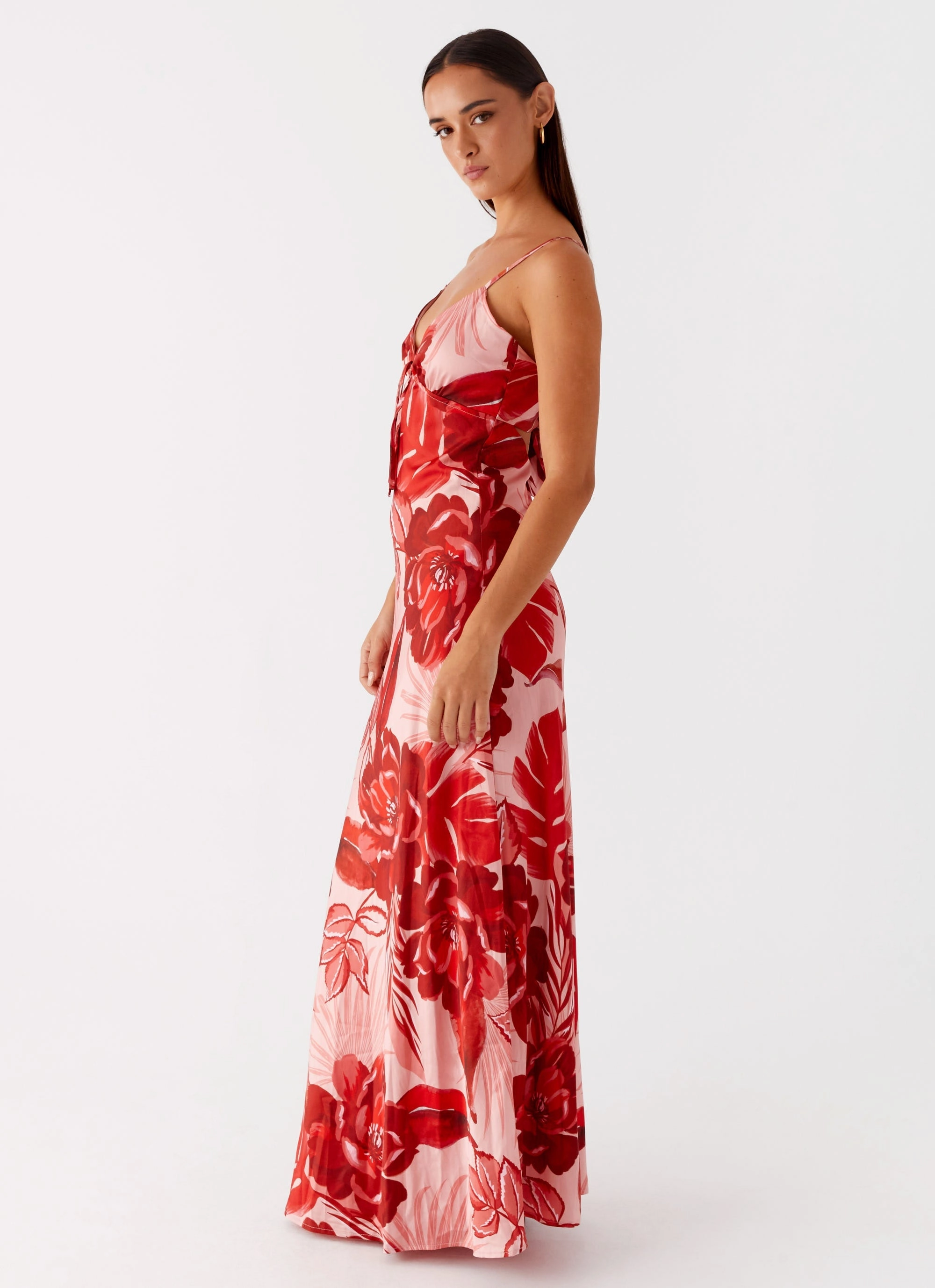 Playful design piece Flora Satin Maxi Dress - Sicily Sunsets Print