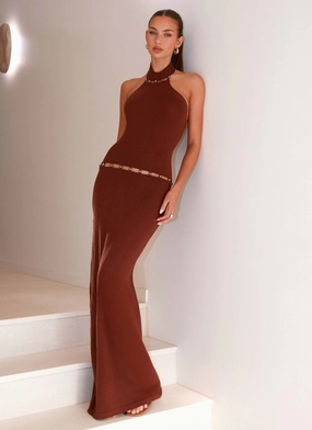 Self Power Elegant Wear Opaline Knit Maxi Dress - Chocolate
