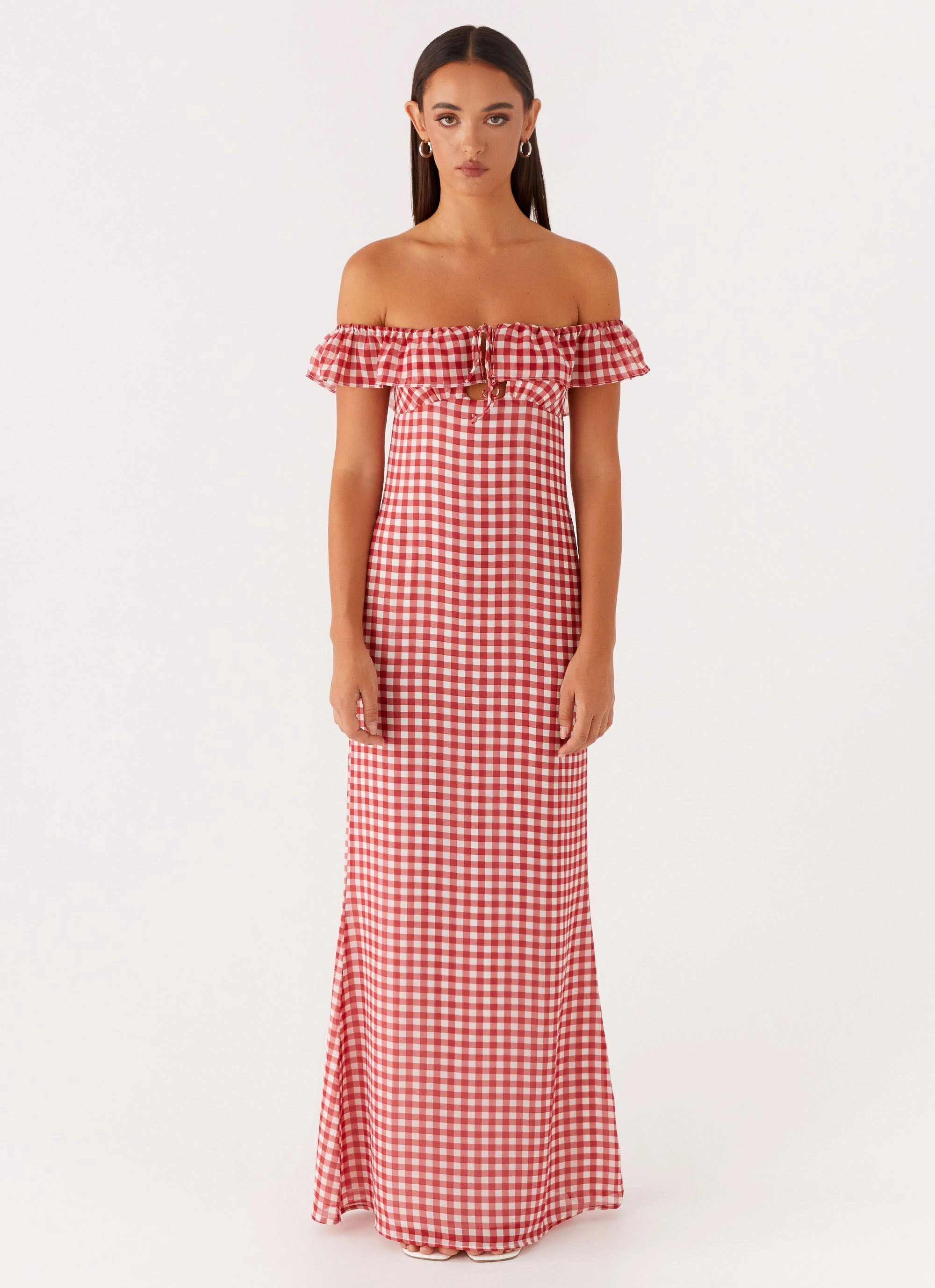 Recycled-Material Easy and Effortless Scarlet Cherry Maxi Dress - Red Gingham